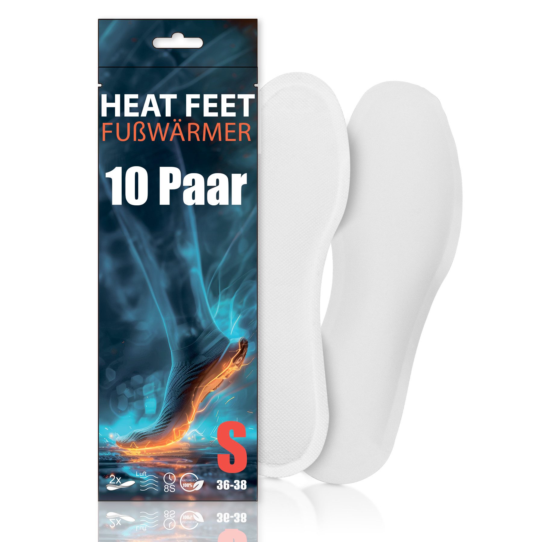 HEAT FEET Fußwärmer Wärmesohlen, Heizsohlen, Fußwärmer, wärmende Sohlen, Set 10-tlg., Fußwärmer, für Schuhgröße 36-38 - Bis zu 8h Wärmedauer - bis zu 50°C im Schuh