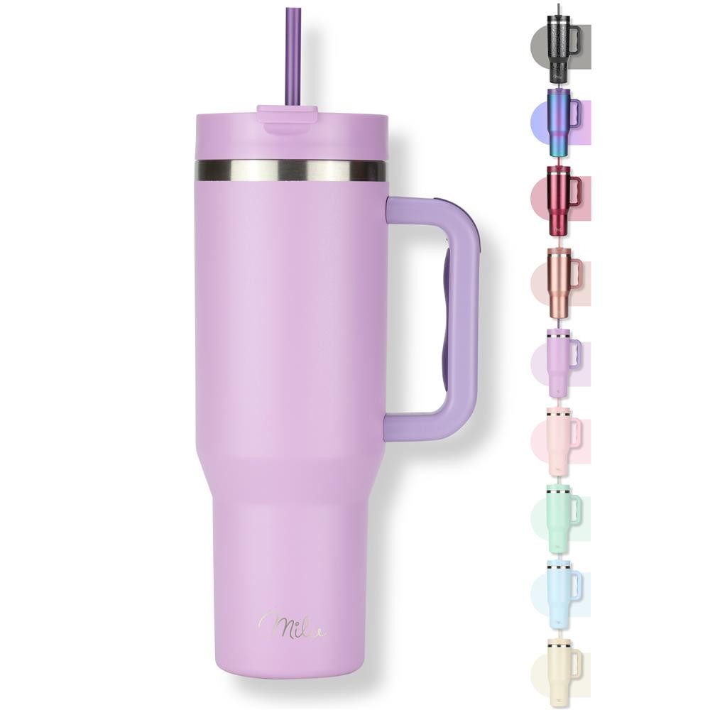 Milu Thermobecher Edelstahl Tumbler To Go 1200 ml, mit Strohhalm und Henkel