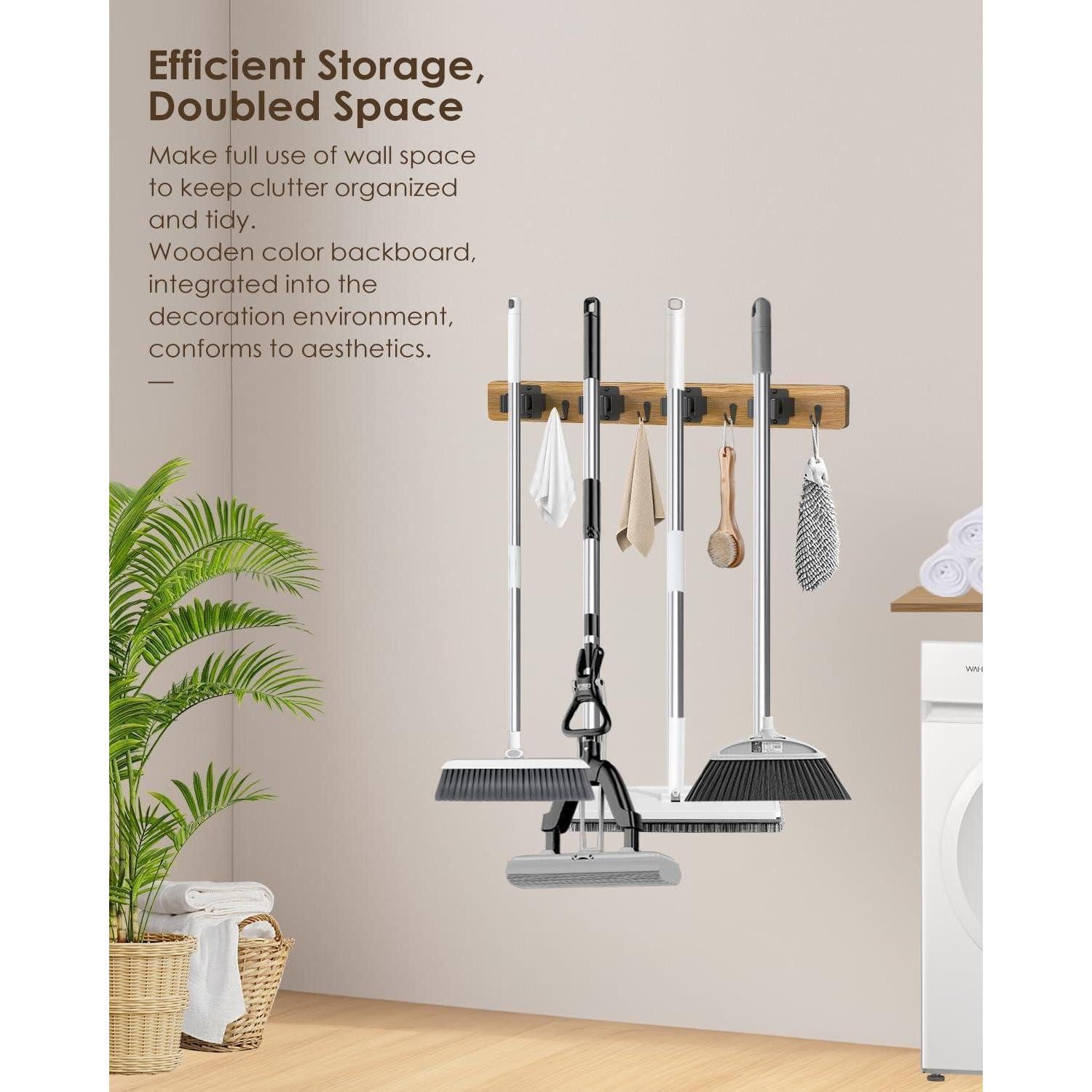 LuxusKollektion Werkzeughalter Besenhalterung Wand 2er Set 4 Halter 4 Haken Holz mit Gummi