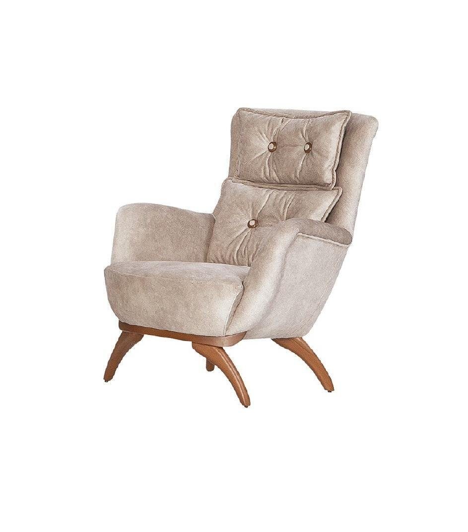 Sessel nur in Chesterfield-Sessel Beiger (1-St., Sessel), Designer Club Einsitzer Lehn 1x Lounge Stuhl Made JVmoebel Luxus Europa