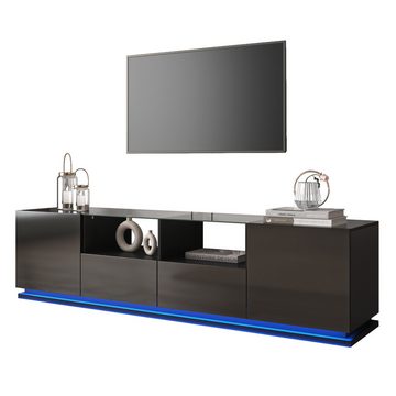 DOPWii TV-Schrank Hochglänzender TV-Schrank mit Glasböden,zwei Schubladen und zwei Türen Lowboard mit mehrfarbigen LED-Lichteffekten