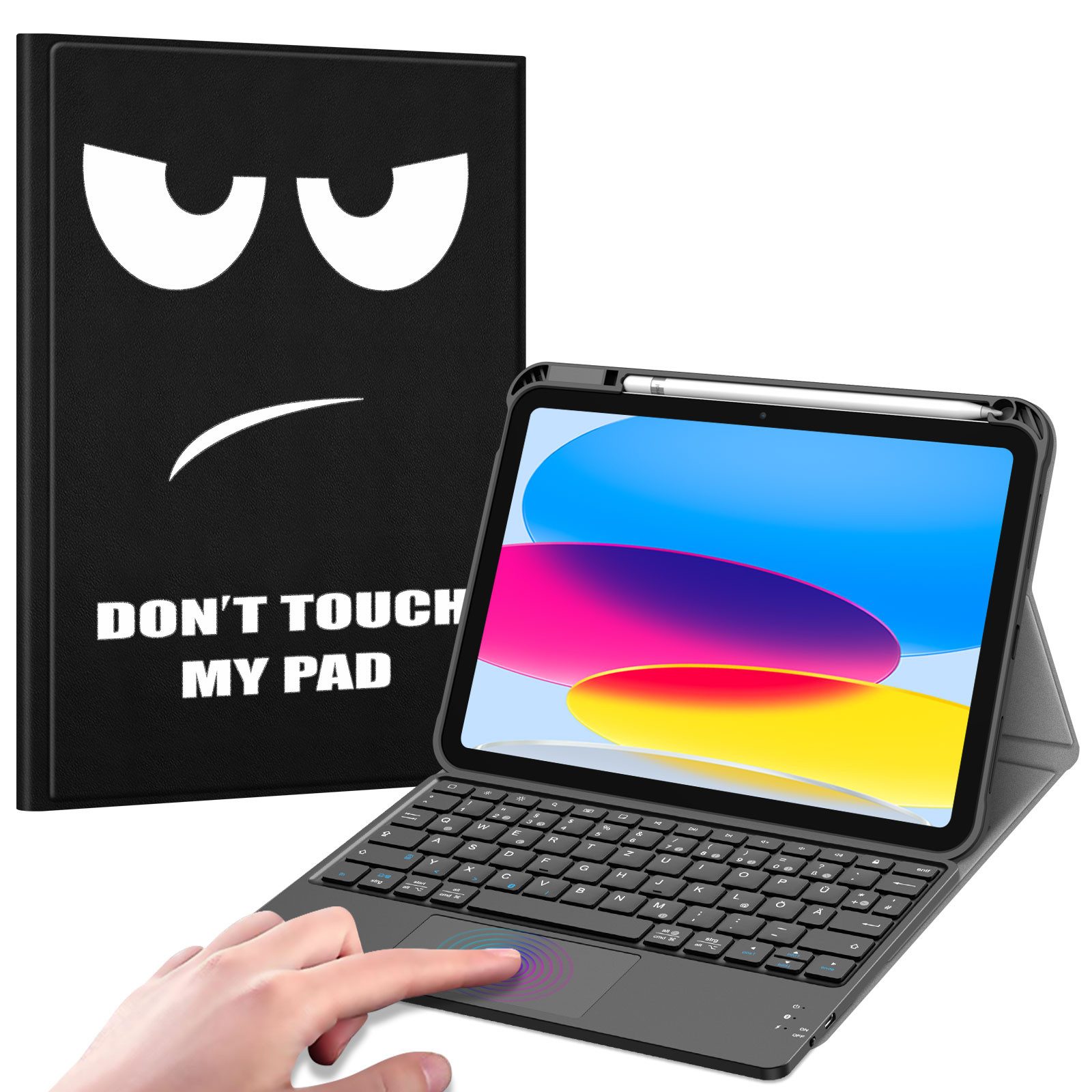 Fintie Tablet-Hülle für iPad 11. Generation 2025 11"(A16), iPad 10. Generation 2022 10.9", mit magnetischer Abnehmbarer Deutscher Touchpad Tastatur-QWERTZ Layout