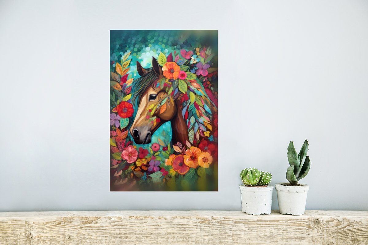 Wohnzimmer, Natur - Wandposter Poster, Wandbild, - Ohne Malerei Farbe, St), für Blumen Pferd (1 Rahmen MuchoWow Poster - -