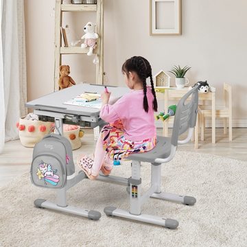 TLGREEN Kinderschreibtisch, mit Stuhl, Höhenverstellbar, Kindertisch Stuhl Set