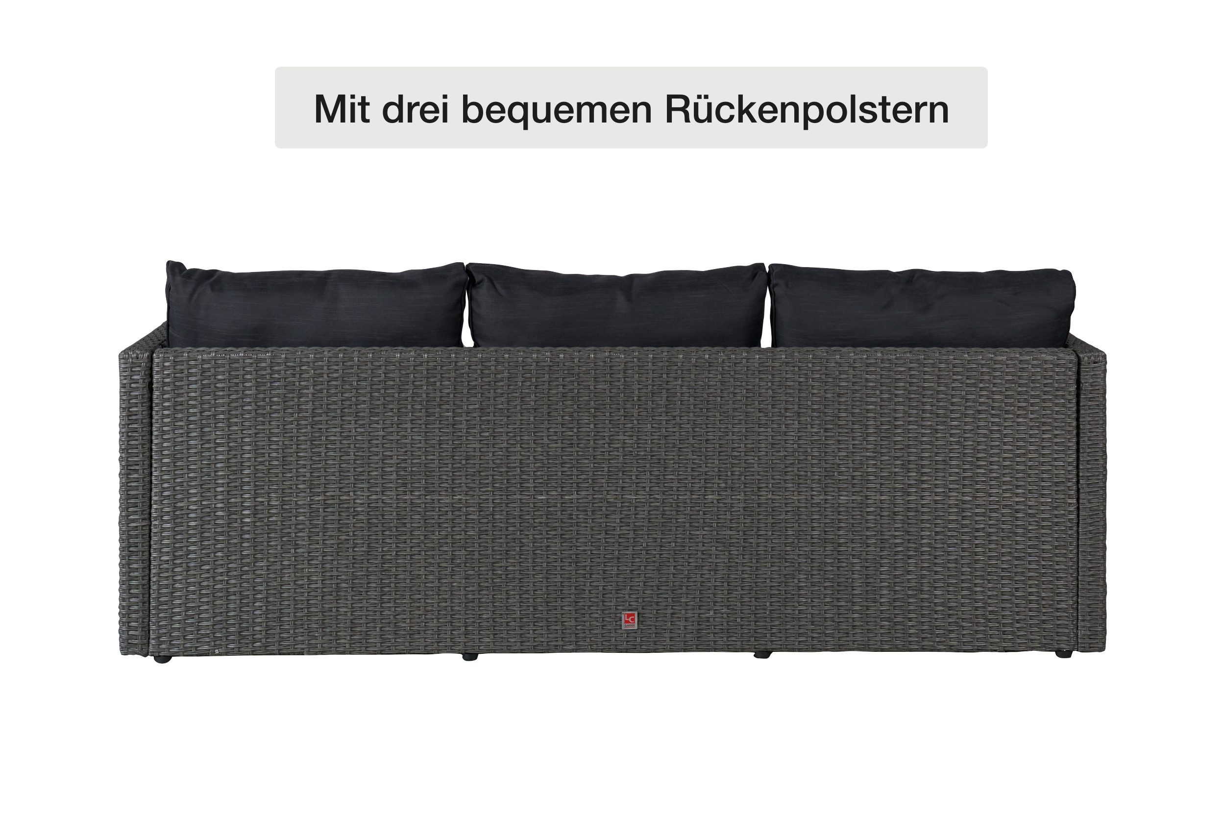 LC Garden Gartenlounge-Set Loungino« Poly Rattan Balkon Lounge Set Sofa + Hocker +Tisch Set, (Loungeset, 3-tlg., Set 3 tlg), Polsterung: Schaumstoff (waschbar bei 30 Grad)