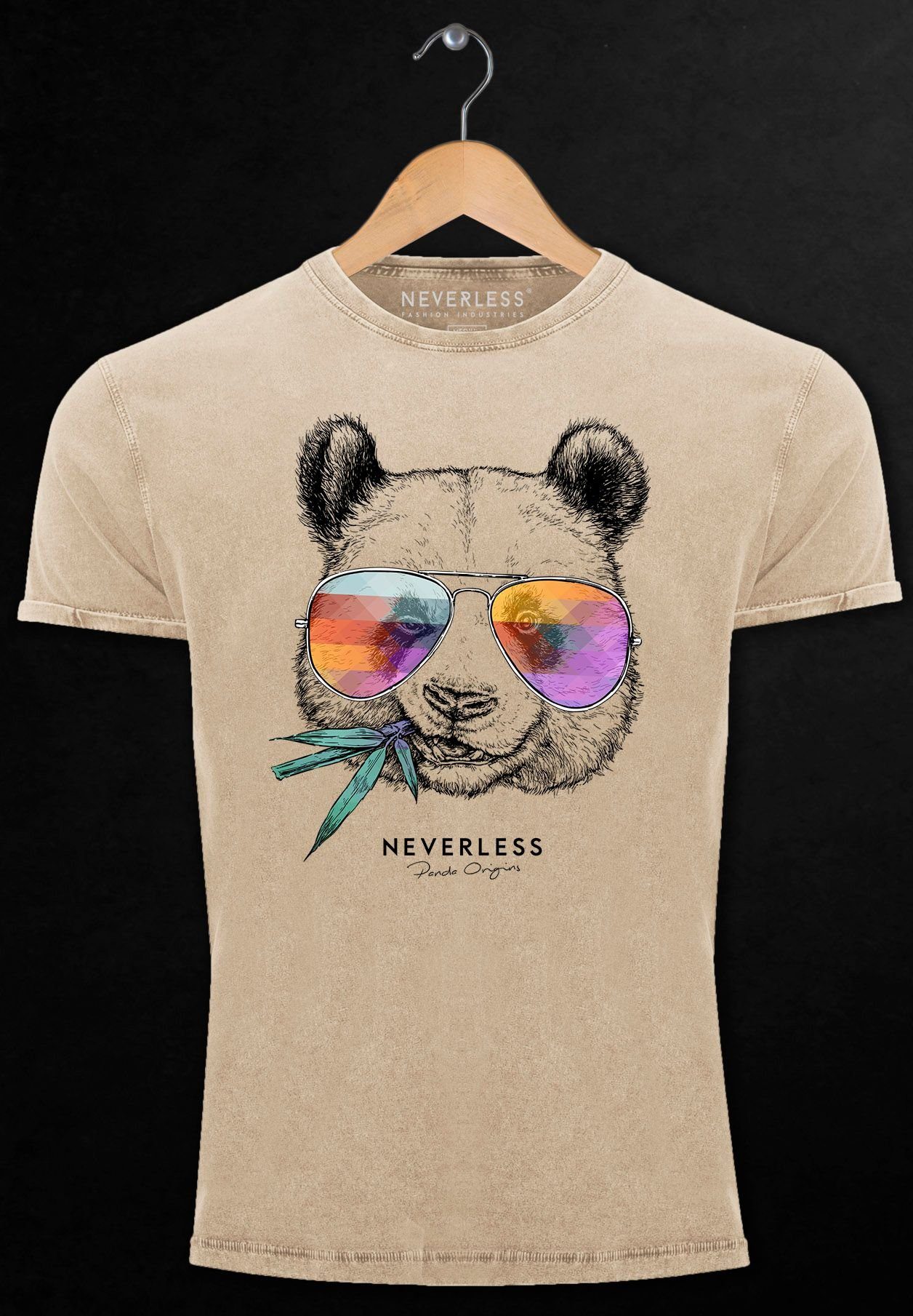 Neverless mit Herren Panda F Print Vintage Shirt Aufdruck Print-Shirt T-Shirt Bär Printshirt Tiermotiv