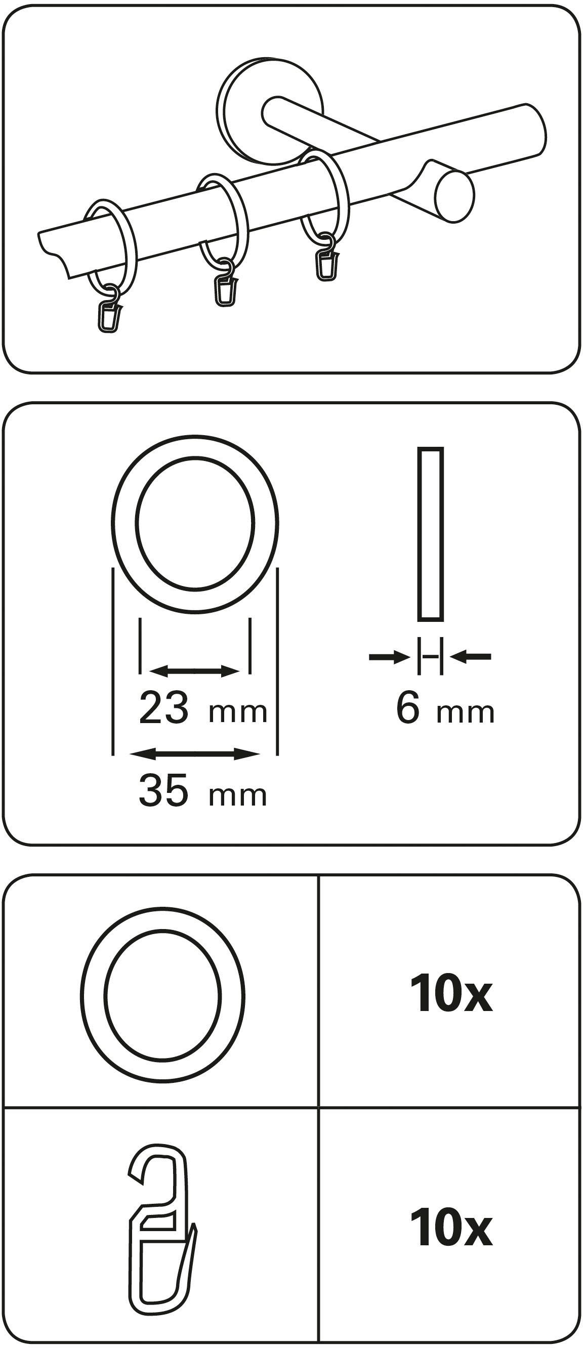 mit weiß Vitragestangen/Caféhausstangen Serie Gardinenringe GARDINIA, Faltenlegehaken, Gardinenring (10-St),