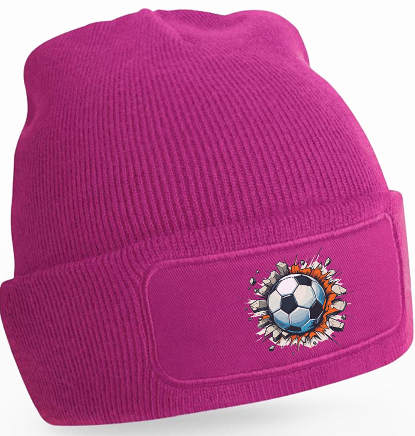 Strickmütze für kalte Tage - Fussball Mütze mit coolem Print