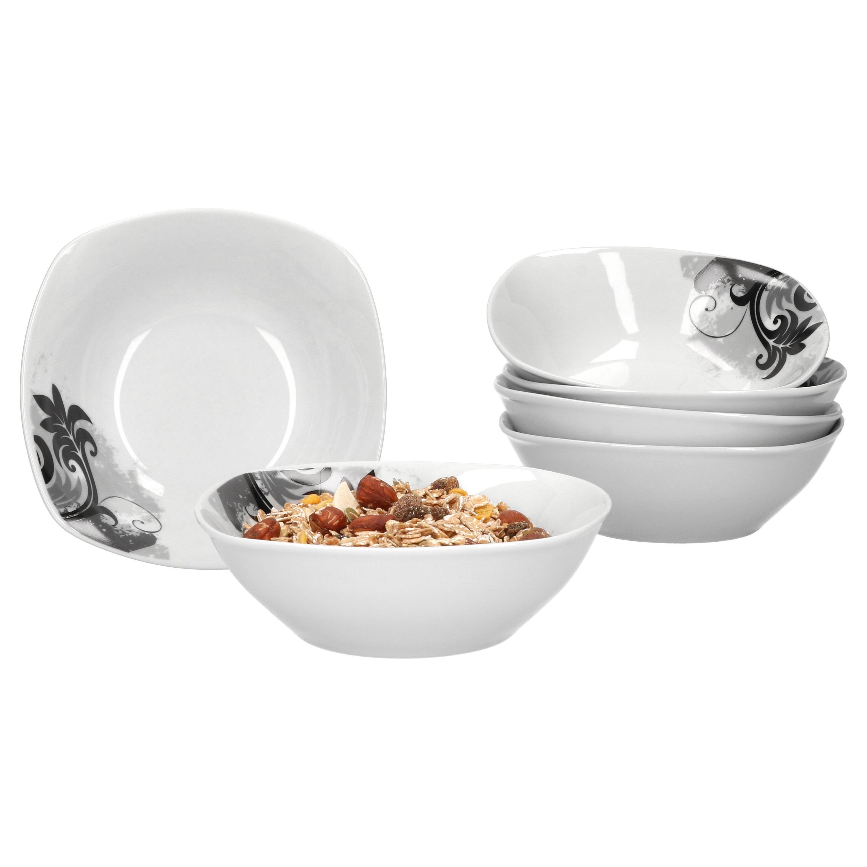 van Well Müslischale 6er Set Müsli- Salatschale Black Flower 14cm, Porzellan