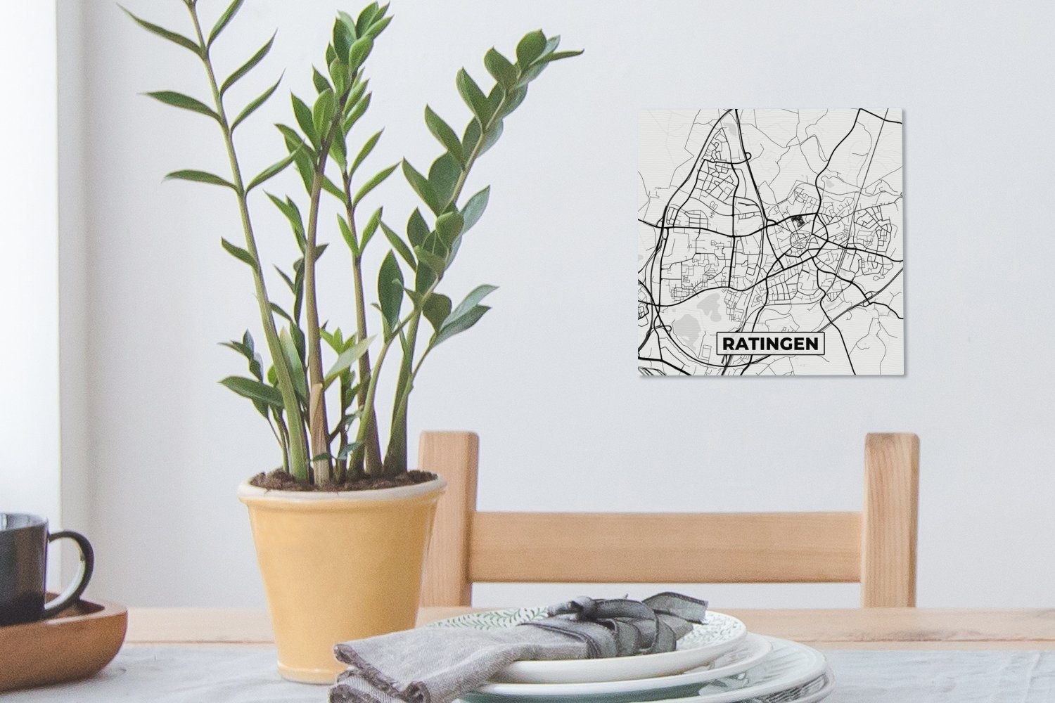 Bilder (1 St), Stadtplan, - Karte Leinwandbild Wohnzimmer OneMillionCanvasses® Leinwand - für Karte Schlafzimmer - Ratingen