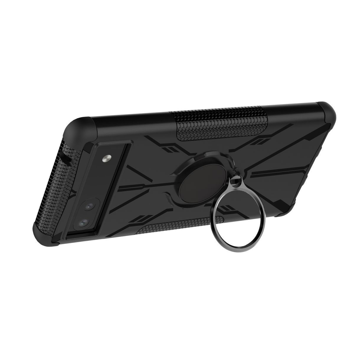 Wigento Handyhülle Für Google Pixel 6a Design Ring Hybrid Cover Handy Hülle Etuis Schwarz