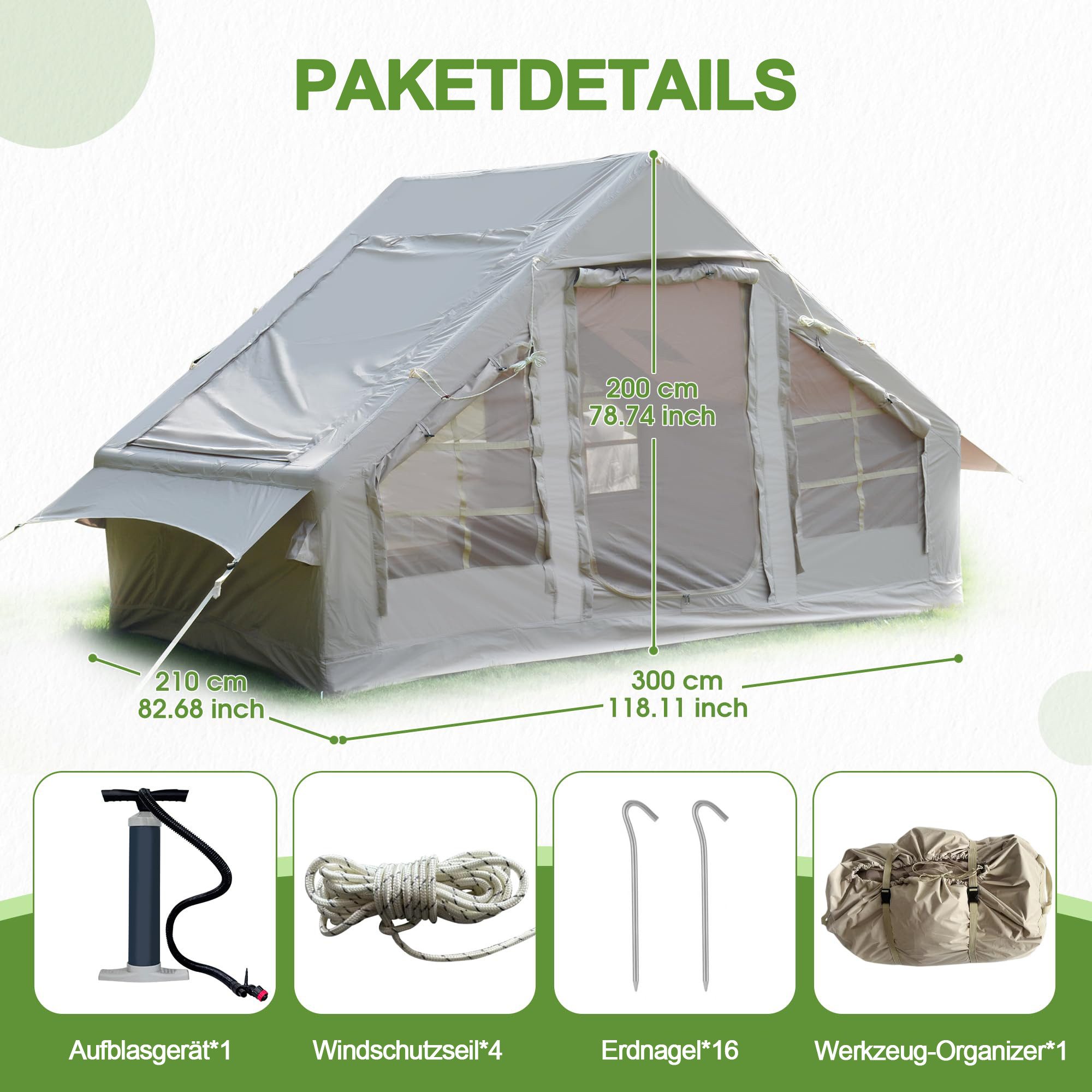 LVHOM aufblasbares Zelt 300x210x200cm(LxBxH) inkl. Handpumpe, günstig online kaufen