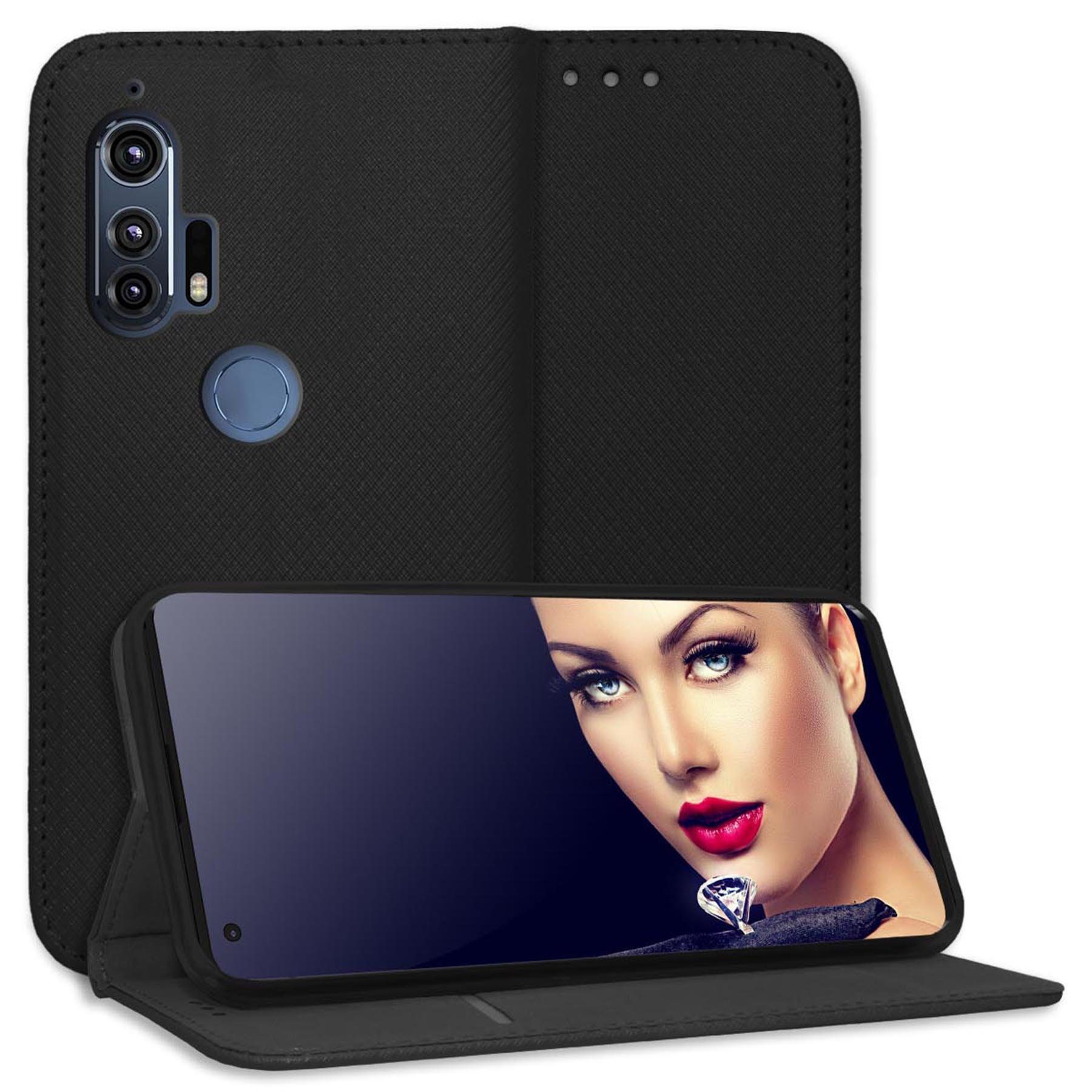 mtb more energy Smartphone-Hülle Smart Magnet für Motorola Edge Plus, Schwarz, Bookstyle Klapphülle Cover Wallet Case aus Kunstleder