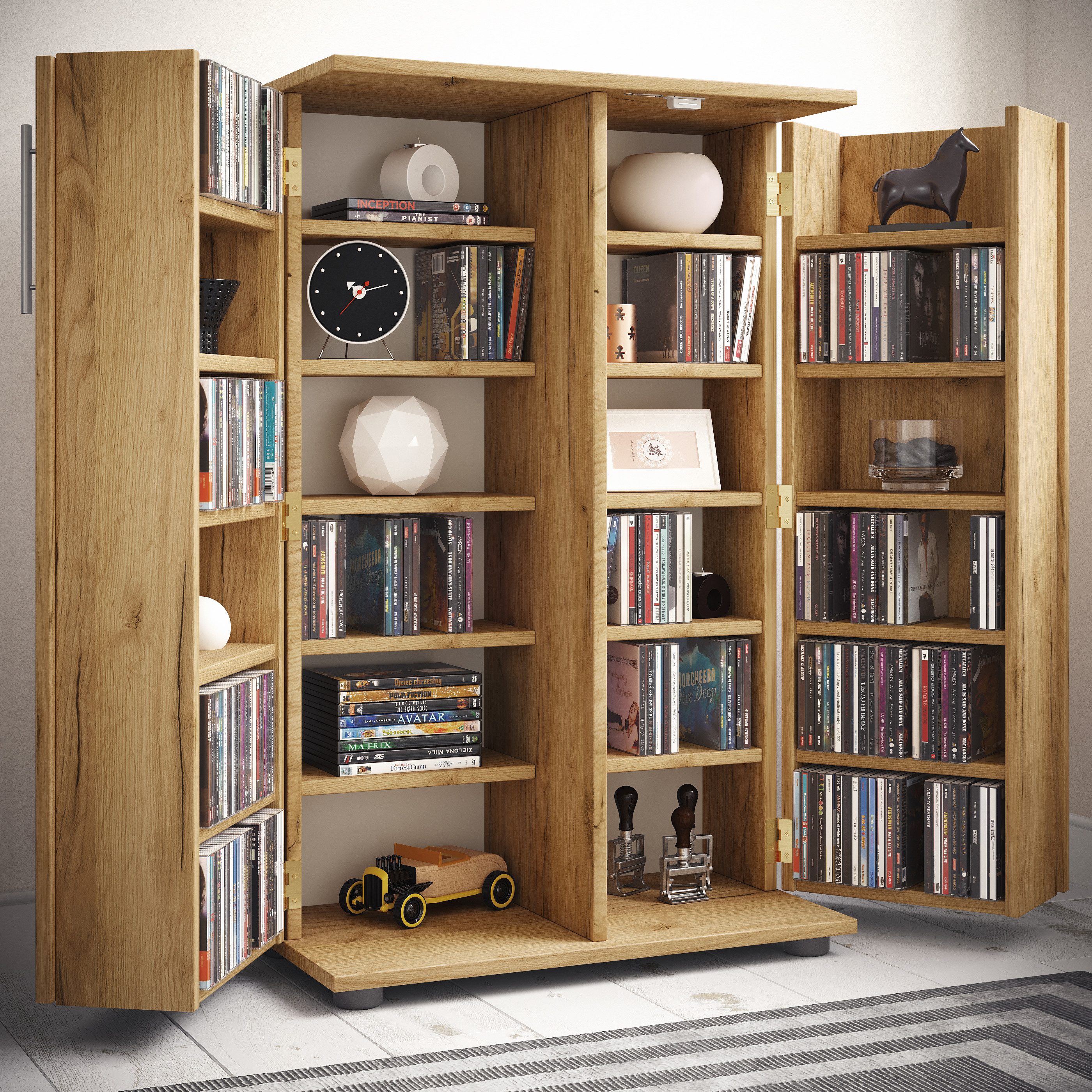 VCM Standregal Engalo B. 60 x T. 31 x H. 93 cm, Holz CD DVD Stand Regal, Schrank, 24 Fächer, Drehtüren, Holzwerkstoff – Bild 4 von 5