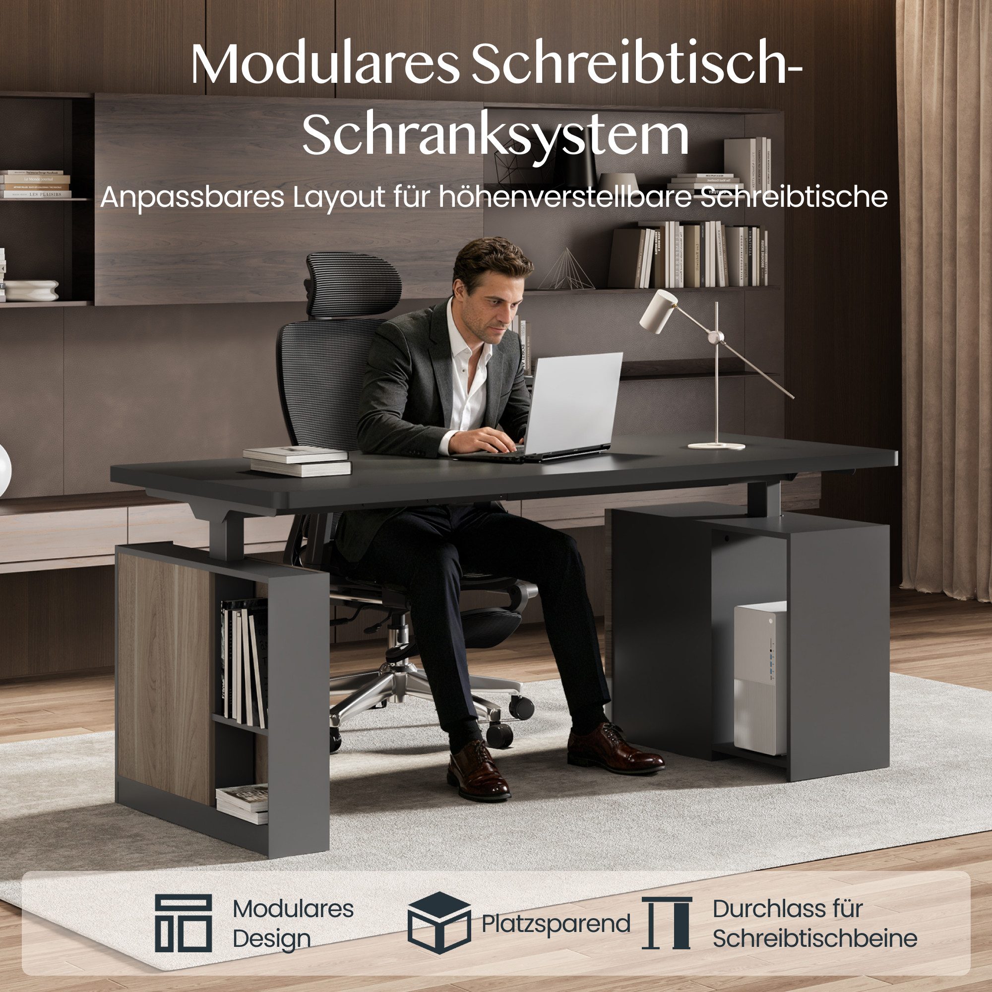 FLEXISPOT Schreibtisch Elektrischer Höhenverstellbarer Schreibtisch mit Bein-Schrank Set (2 Motoren,höhenverstellbar 70–119 cm,4 Speicherhöhen, 25 mm Tischplatt – Bild 2 von 5