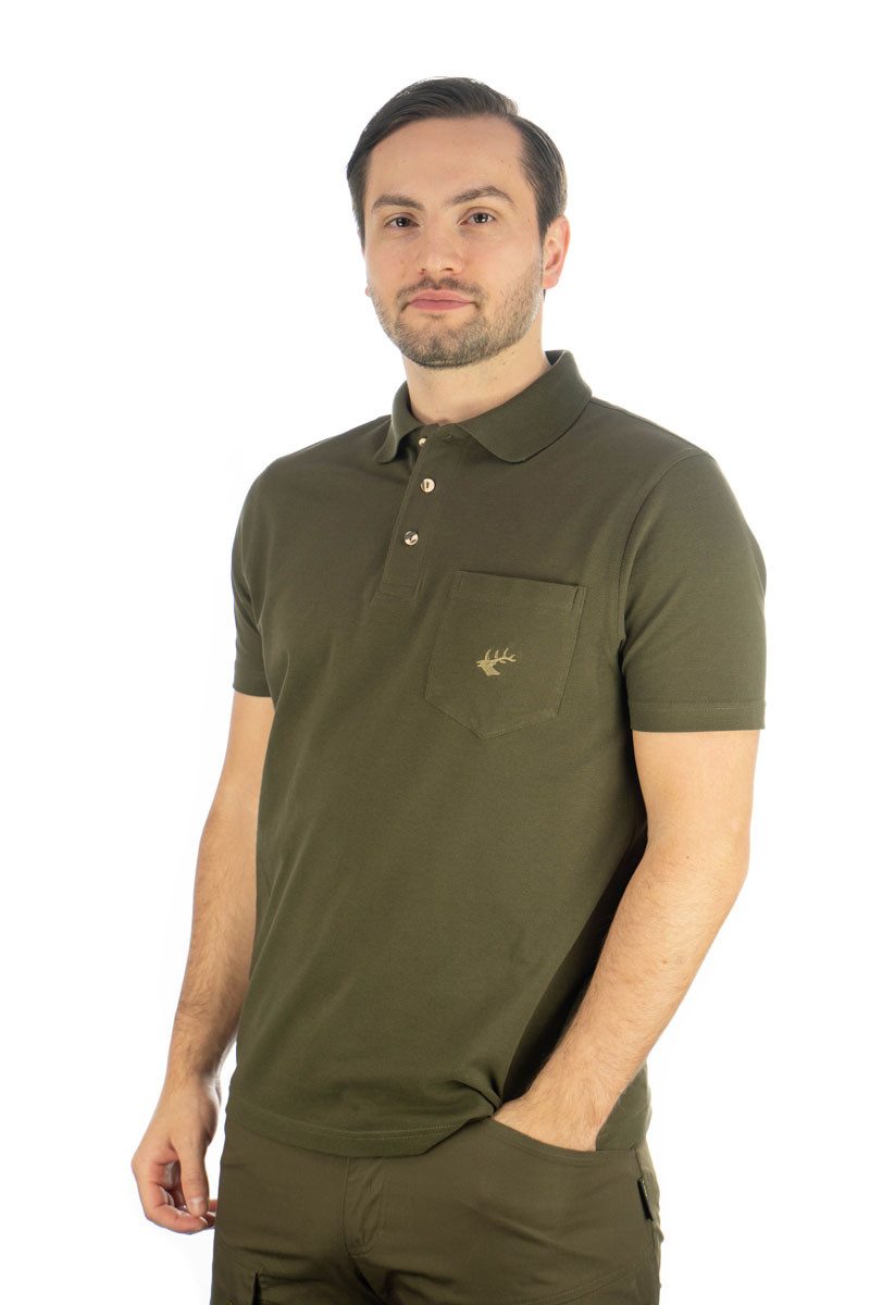 OS Trachten Poloshirt Balun Kurzarm Jagdshirt mit Hirsch-Stickerei auf der Brusttasche