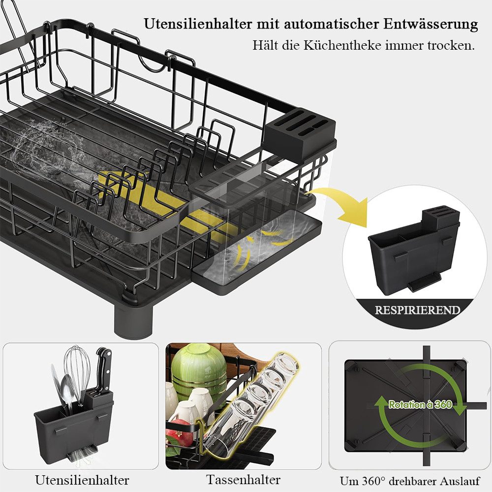 Thumbnail - NUODWELL Geschirrständer Geschirrabtropfgestell mit Abtropfschale, Abtropfgestell Geschirr, mit Utensilienhalter, Geträn...