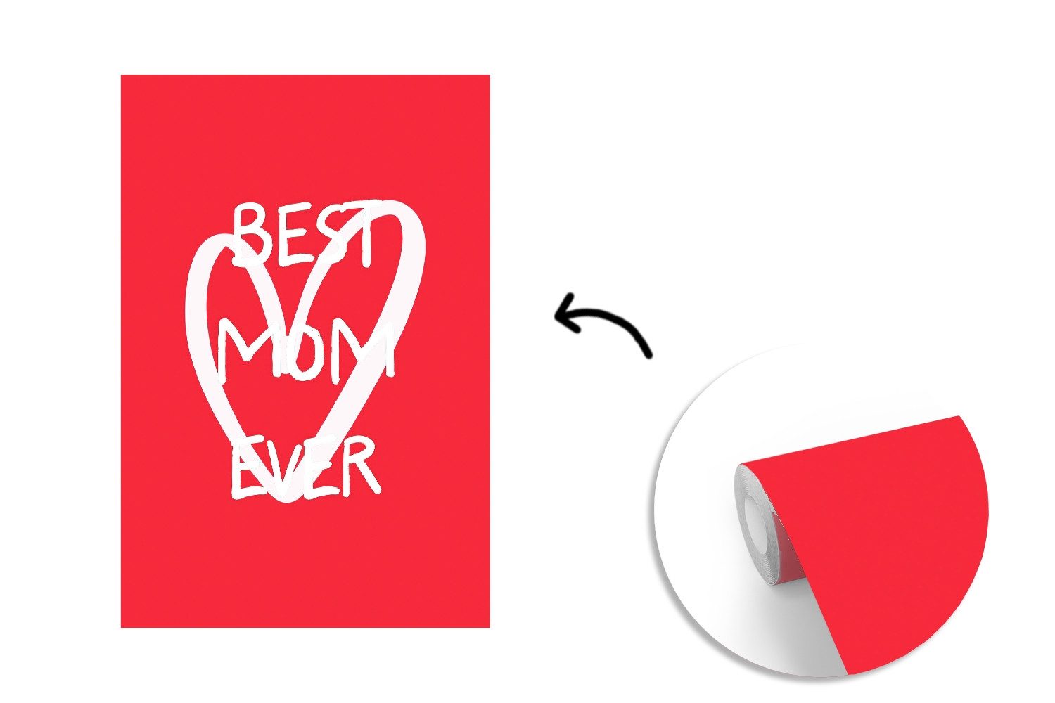 MuchoWow Fototapete Mutter - Zitat - Herz - Rot, Matt, bedruckt, Montagefertig Vinyl Tapete, Wandtapete, 170x260 cm
