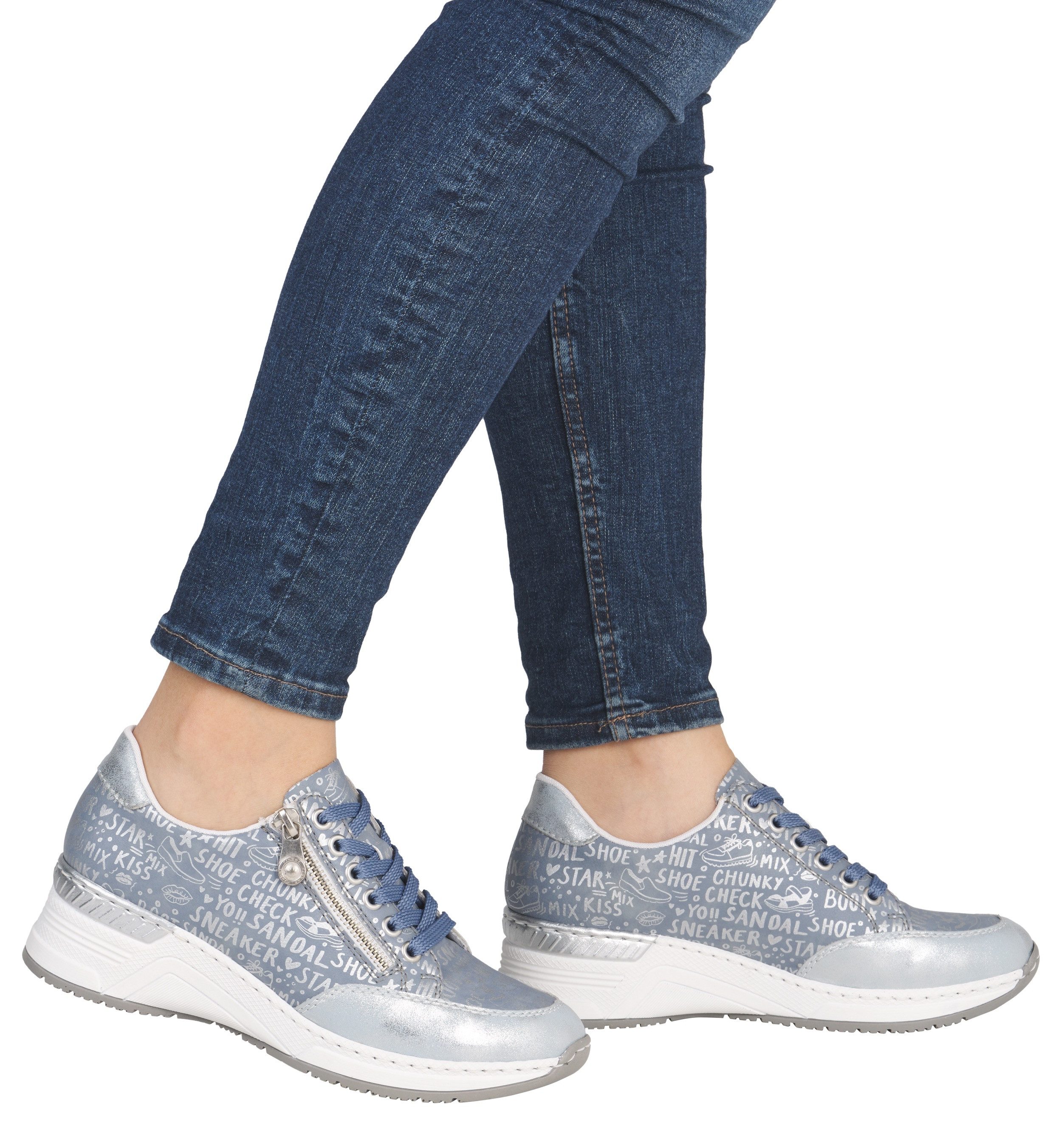 Rieker Sneaker mit Lettern bedruckt, Freizeitschuh, Halbschuh, Schnürschuh