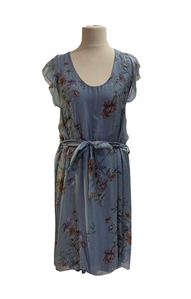 BZNA Sommerkleid Seidenkleid Sommer Herbst Kleid mit Blumen Muster Blau