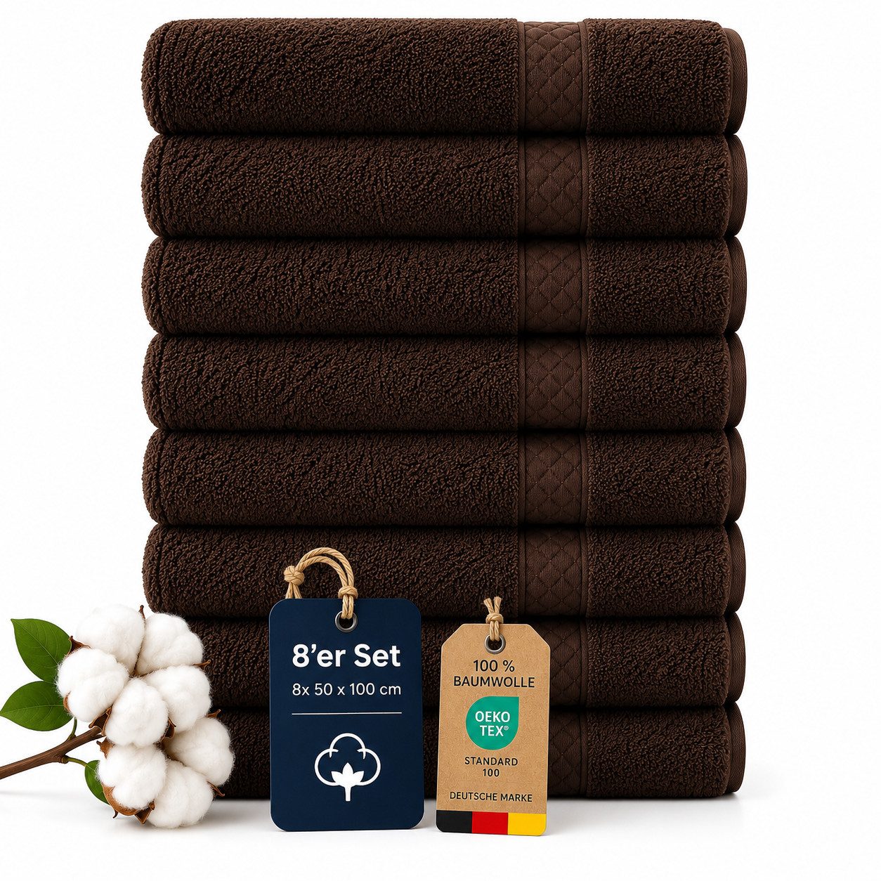 Komfortec Handtuch Set 8x Premium Handtuch Set - 50x100 cm, Frottee (8-St), 100% Baumwolle, mit Bordüre, Weich, Hotelqualität