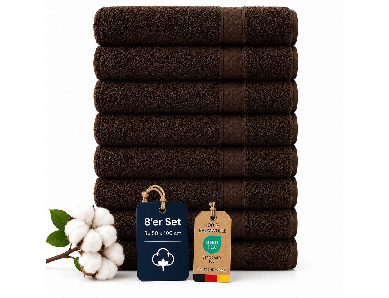 Komfortec Handtuch Set 8x Premium Handtuch Set - 50x100 cm, Frottee (8-St), 100% Baumwolle, mit Bordüre, Weich, Hotelqualität