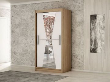 Feldmann-Wohnen Schiebetürenschrank Maroko (Maroko, 1-St) Breite wählbar Sonoma Eiche / weiß mit Spiegel und Schubladen