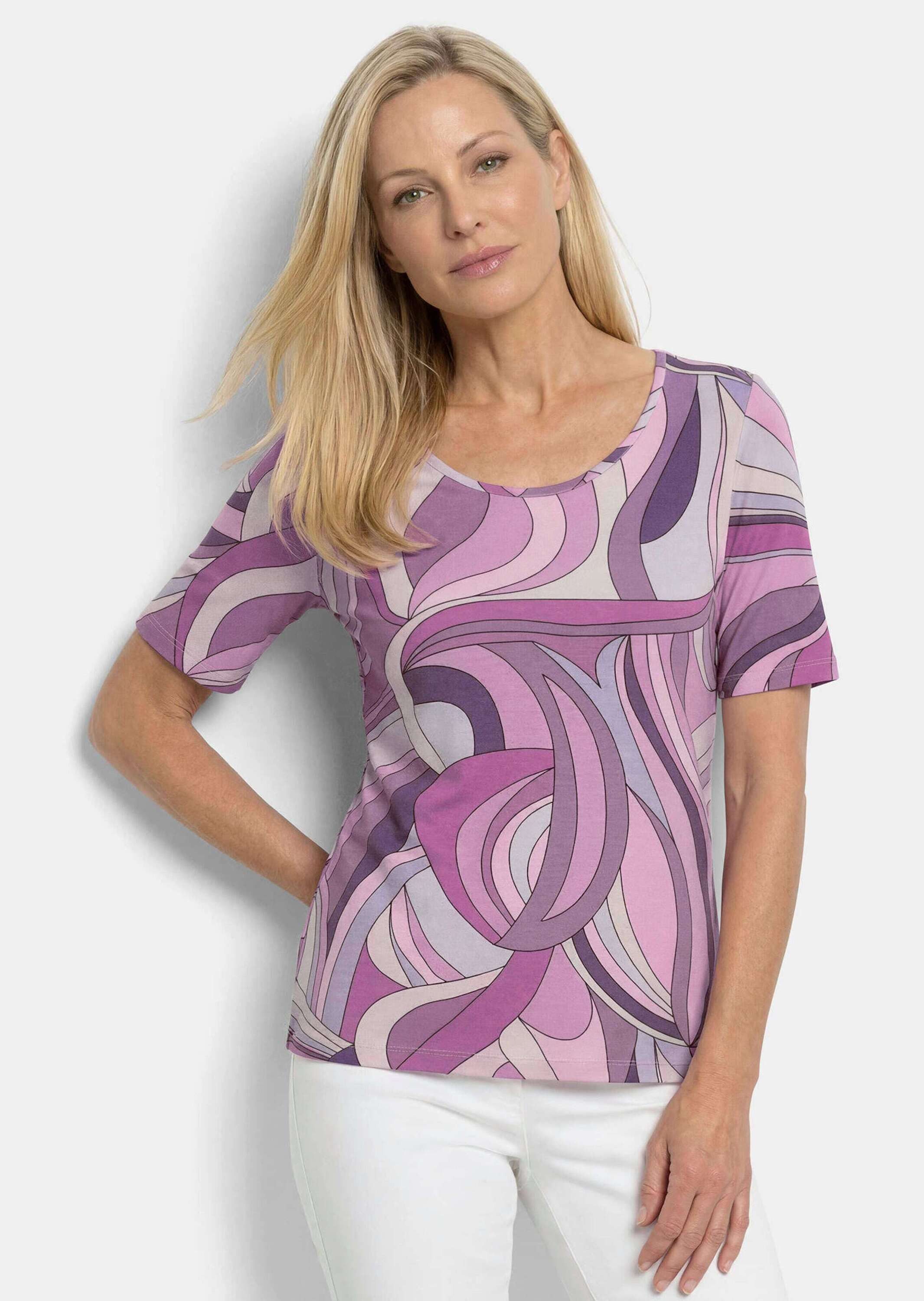 GOLDNER T-Shirt Viskoseshirt mit kunstvollem All-over-Print