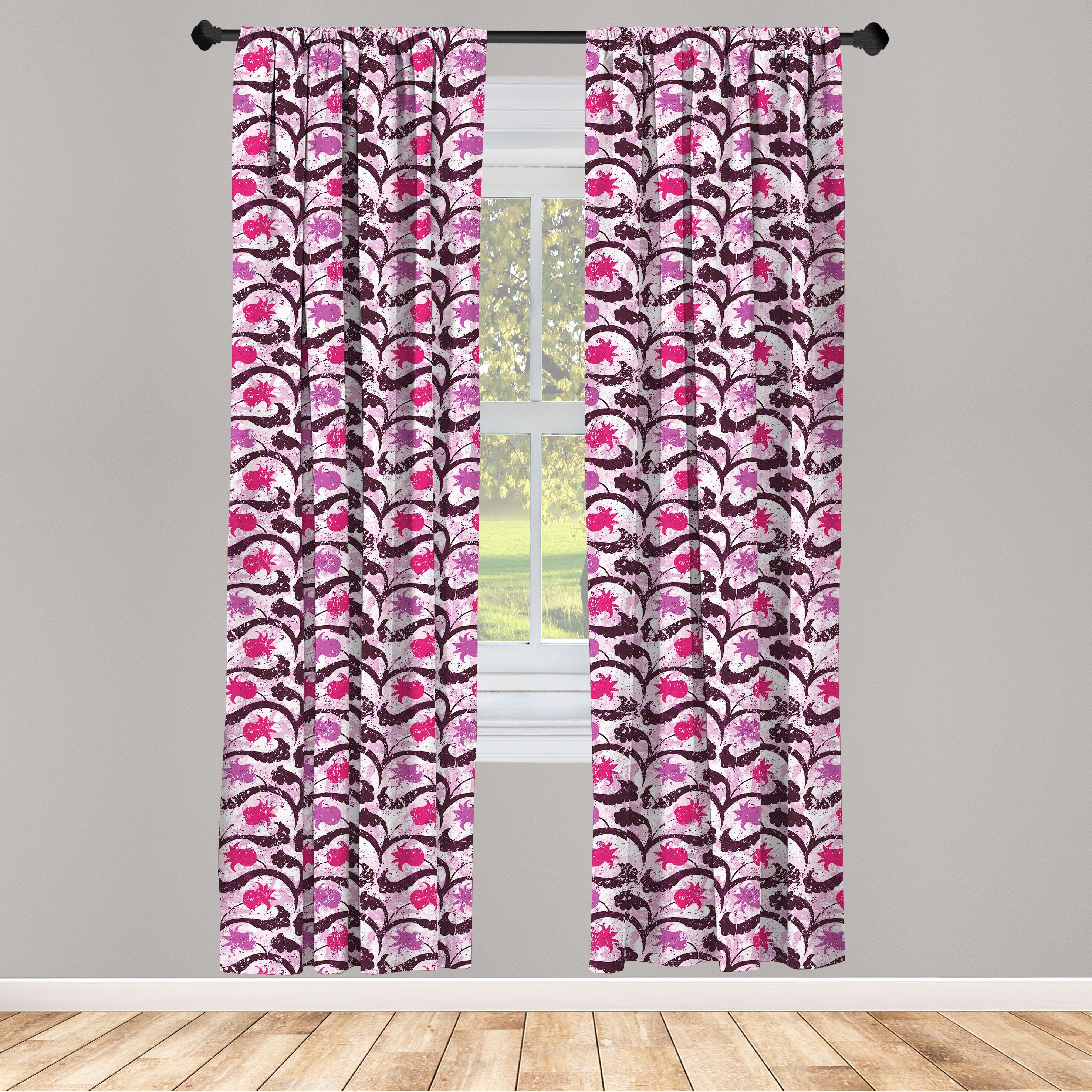 Gardine Vorhang für Wohnzimmer Schlafzimmer Dekor, Abakuhaus, Microfaser, Blumen Schmutz-Art-Farben-Spritzer