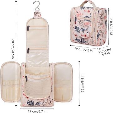 yozhiqu Kosmetiktasche Großer hängender Kulturbeutel für Frauen - Medium Beige Flamingo Print (1-tlg), Praktische Aufbewahrung, stilvolle Aufhängung, Reiseutensilien
