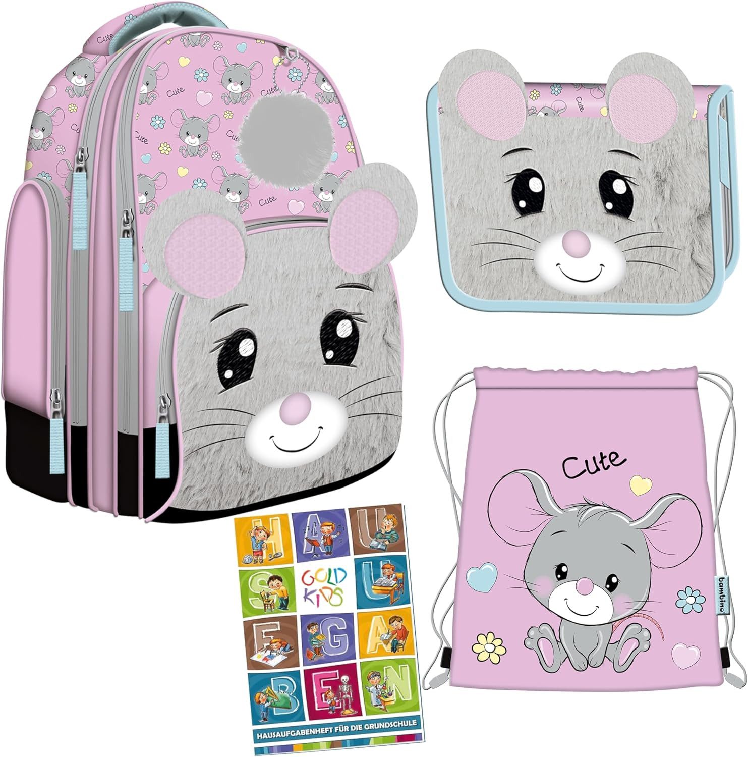 Schulranzen für Jungen und Mädchen, 4er-Set - Schul-Rucksack für