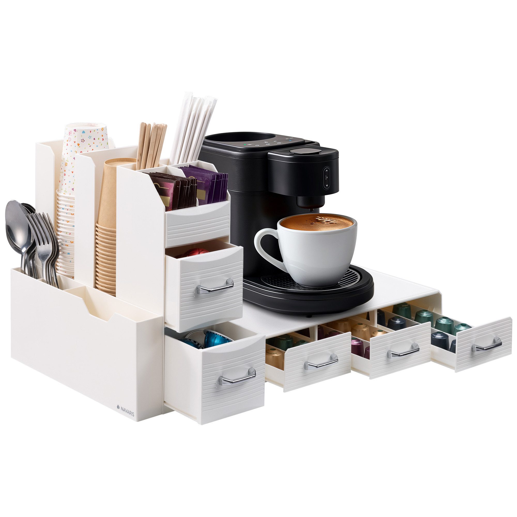 Kapselspender Navaris Kaffee Organizer Set - Platzsparende Kaffeekapseln - weiß