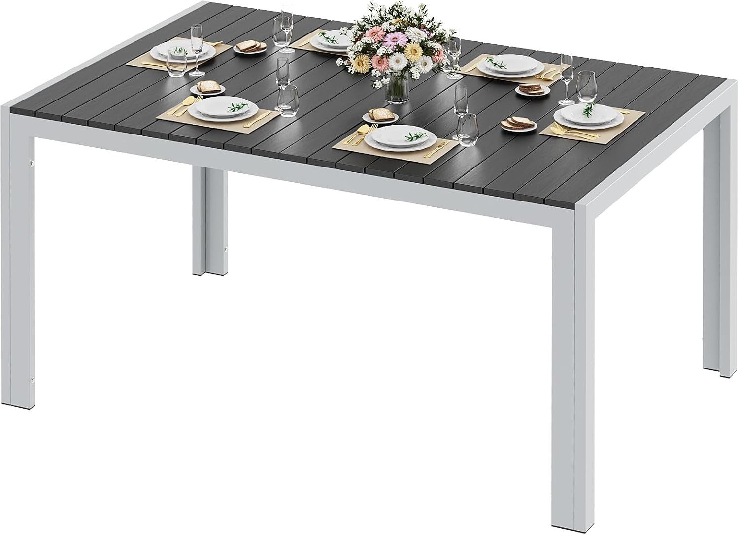 TLGREEN Gartentisch Wetterfest,Balkontisch Aluminium mit WPC Tischplatte, (Outdoor Esstisch für Balkon und Terrasse, Leichtgewicht), Stabiler Quadratisch Terrassentisch