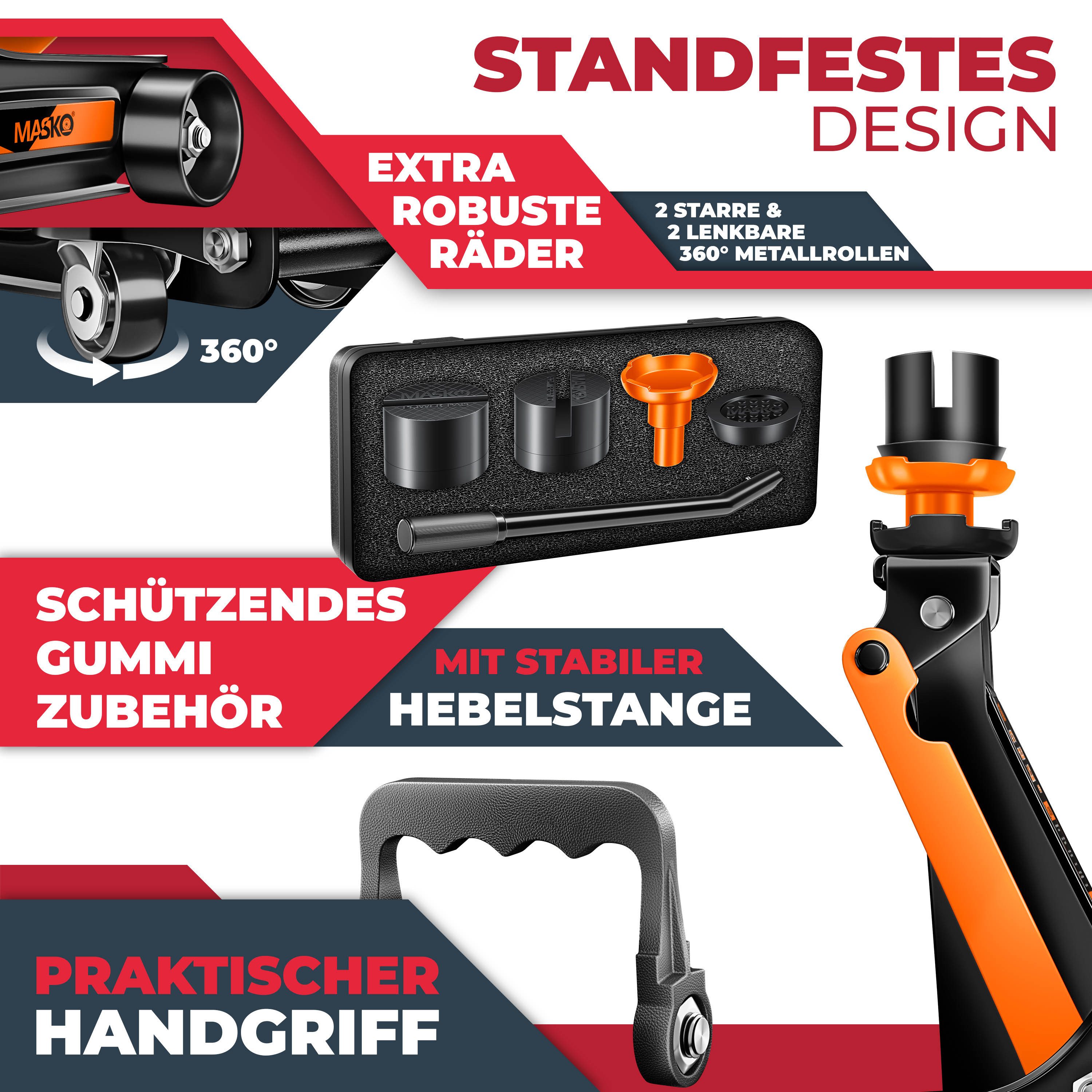 MASKO Hydraulikheber, Wagenheber hydraulisch Flache Hubhöhe 2x Gummiauflage