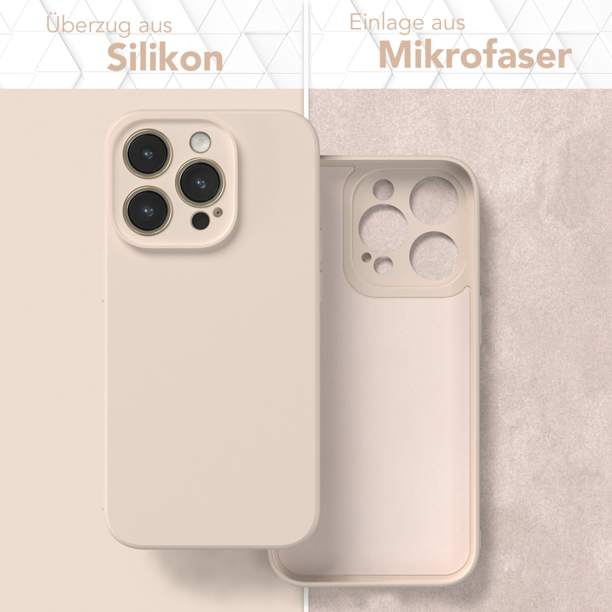 EAZY CASE Handyhülle für Apple iPhone 14 Pro Hülle Silikon 6,1 Zoll, Bumper Case Matt Slimcover Silikonschutzhülle elastisch Taupe / Beige – Bild 3 von 5
