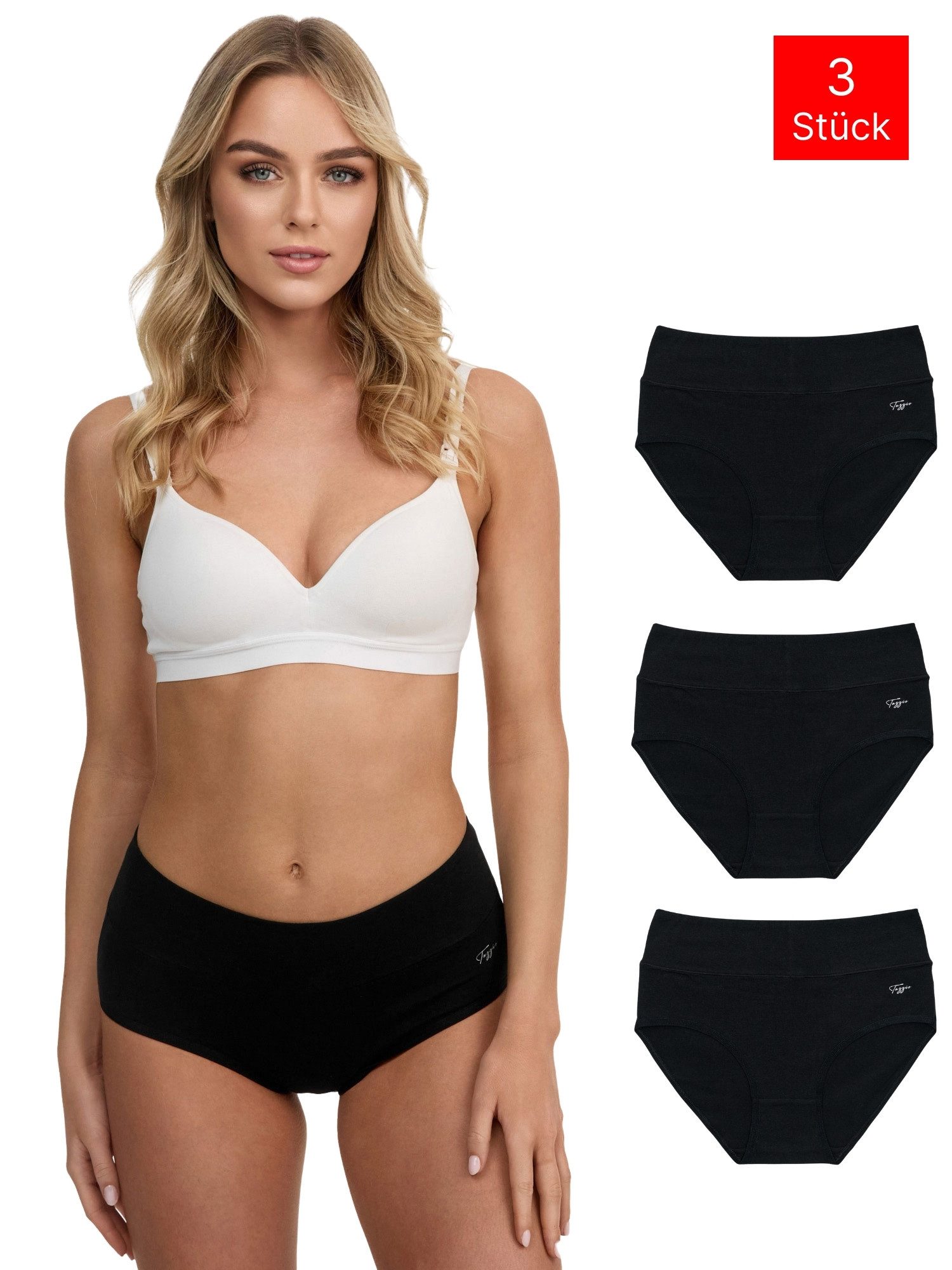 Tazzio Taillenslip 3er-Pack Damen Slip F920 (Packung, 3-St., 3er-Pack) hoher Bund kaschiert, zeichnet sich nicht ab