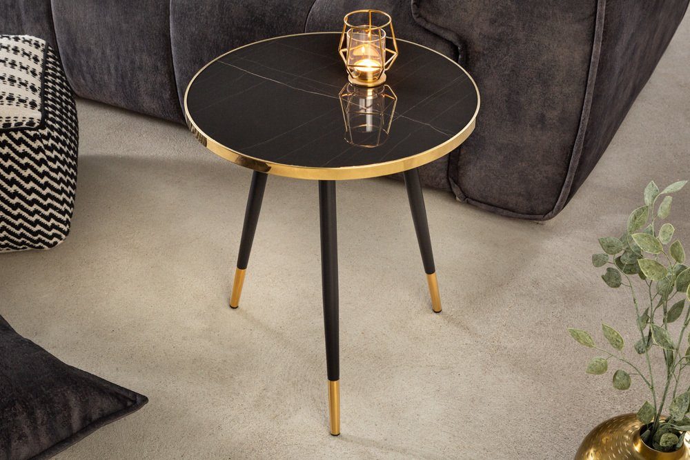 riess-ambiente Beistelltisch PARIS Ø45cm anthrazit / gold (Einzelartikel, 1-St), Wohnzimmer · Acrylglas · Metall · rund · Marmor-Design · Retro