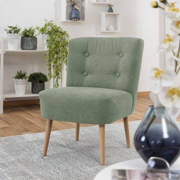 lovingHome® Sessel Sessel Fiola Velours hellgrün mit mittlerer Sitzhärte (1 Stück), Zierknöpfe im Rücken