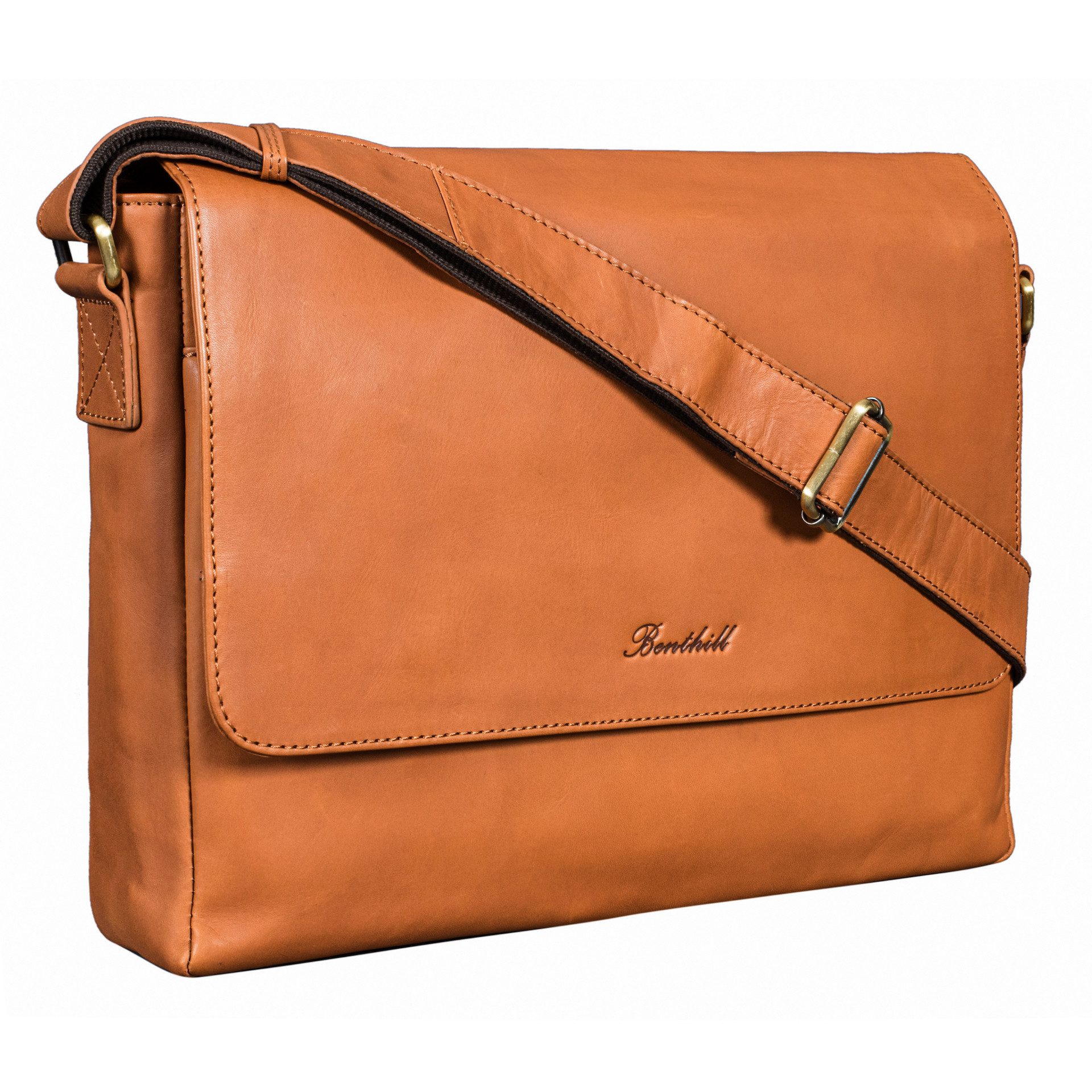 Benthill Messenger Bag Herren Umhängetasche Echt Leder Messenger Laptop Schultertasche Damen, Reißverschlussfach