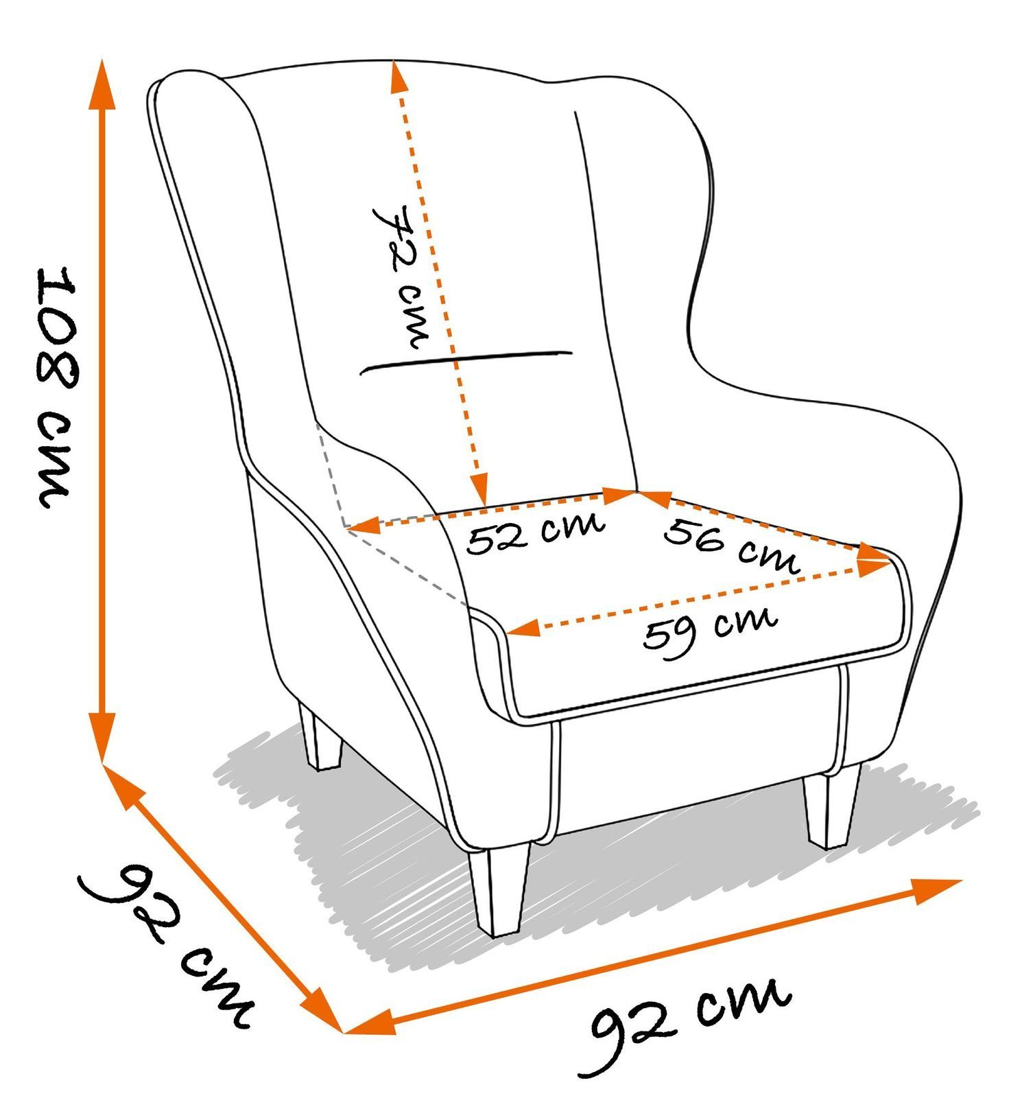 Supellex Ohrensessel Sofia Relaxsessel mit Hocker Design Kunstleder Milano Weiß