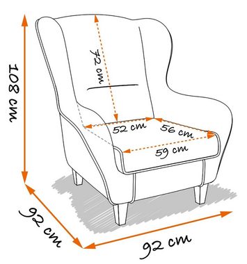 Supellex Ohrensessel Sofia, Relaxsessel mit Hocker, Design Kunstleder weiss