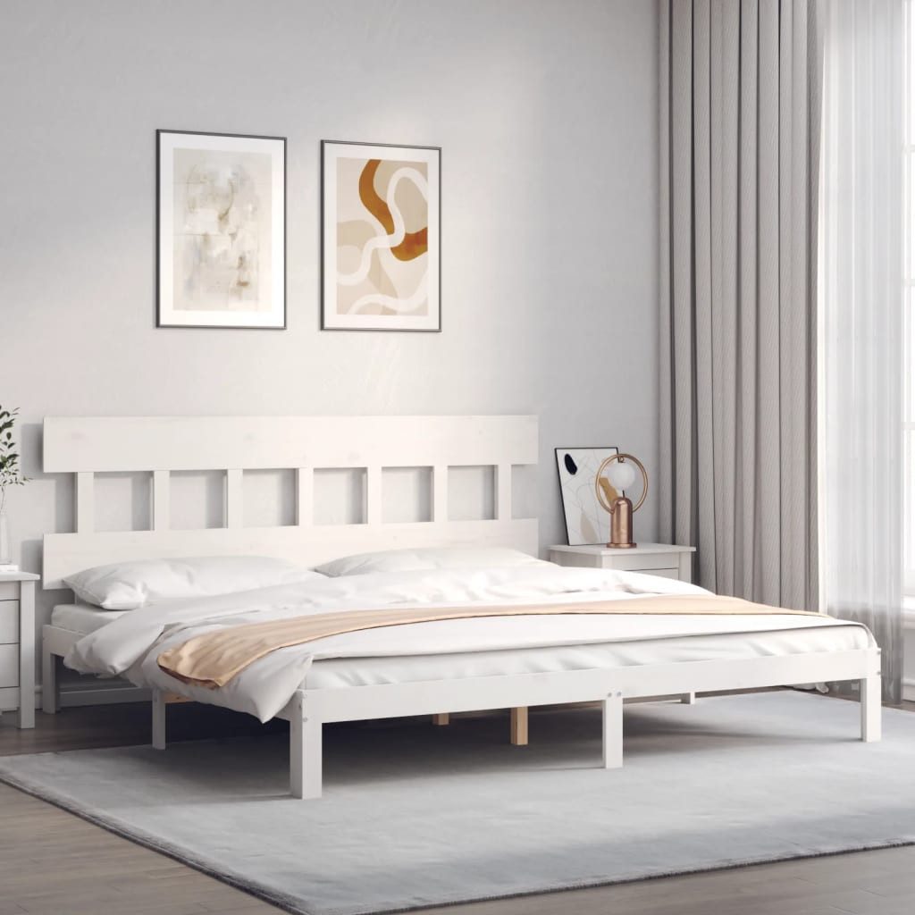 vidaXL Bett Massivholzbett mit Kopfteil Weiß günstig online kaufen