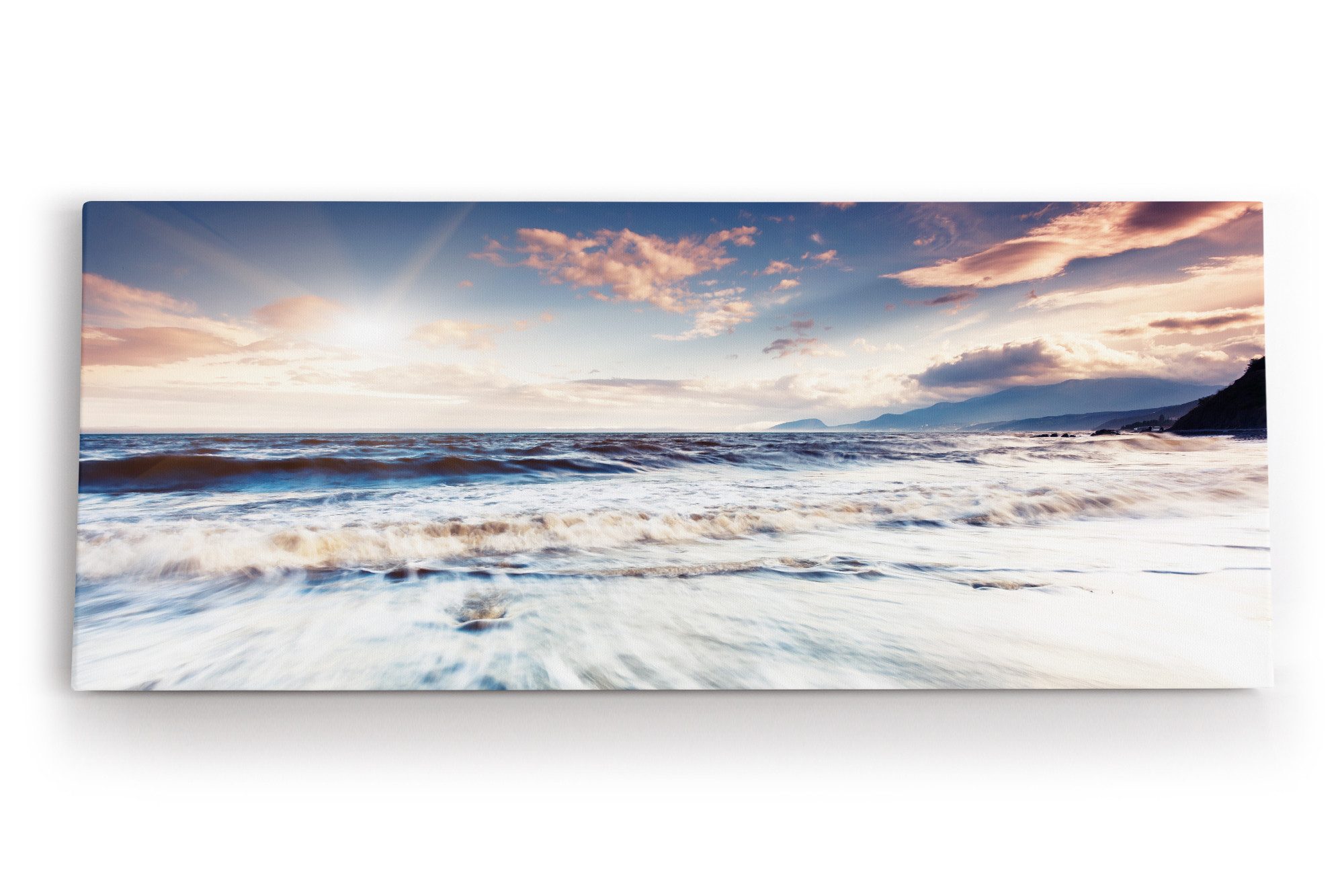 Leinwandbild Meer Wellen Strand Himmel Natur Horizont Sonnenstrahl