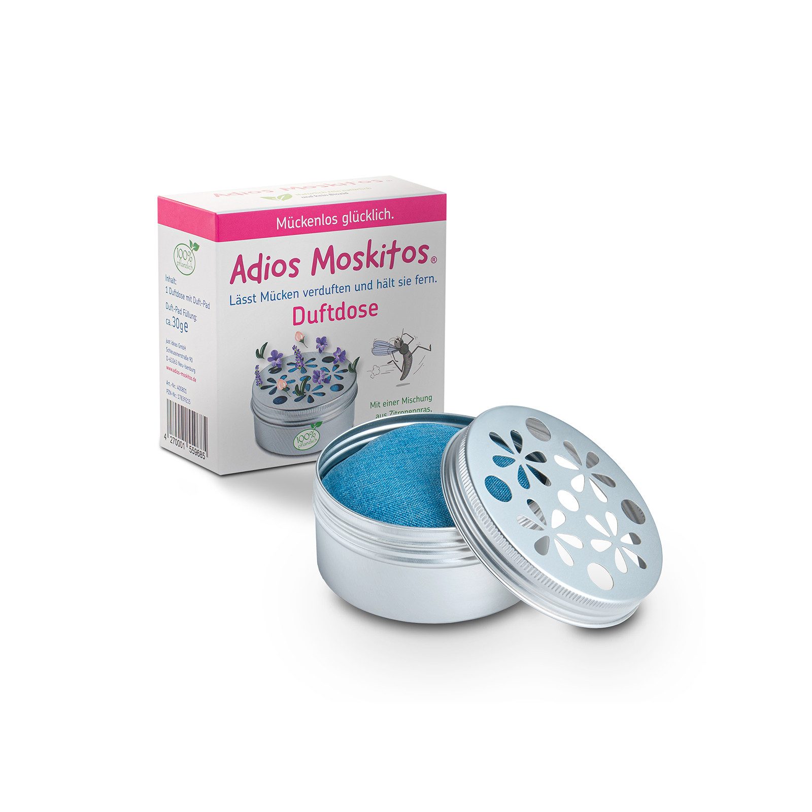 Genius Insektenschutz-Spray Adios Moskitos Duftdose Set 2-tlg., 100% pflanzliche Inhaltsstoffe