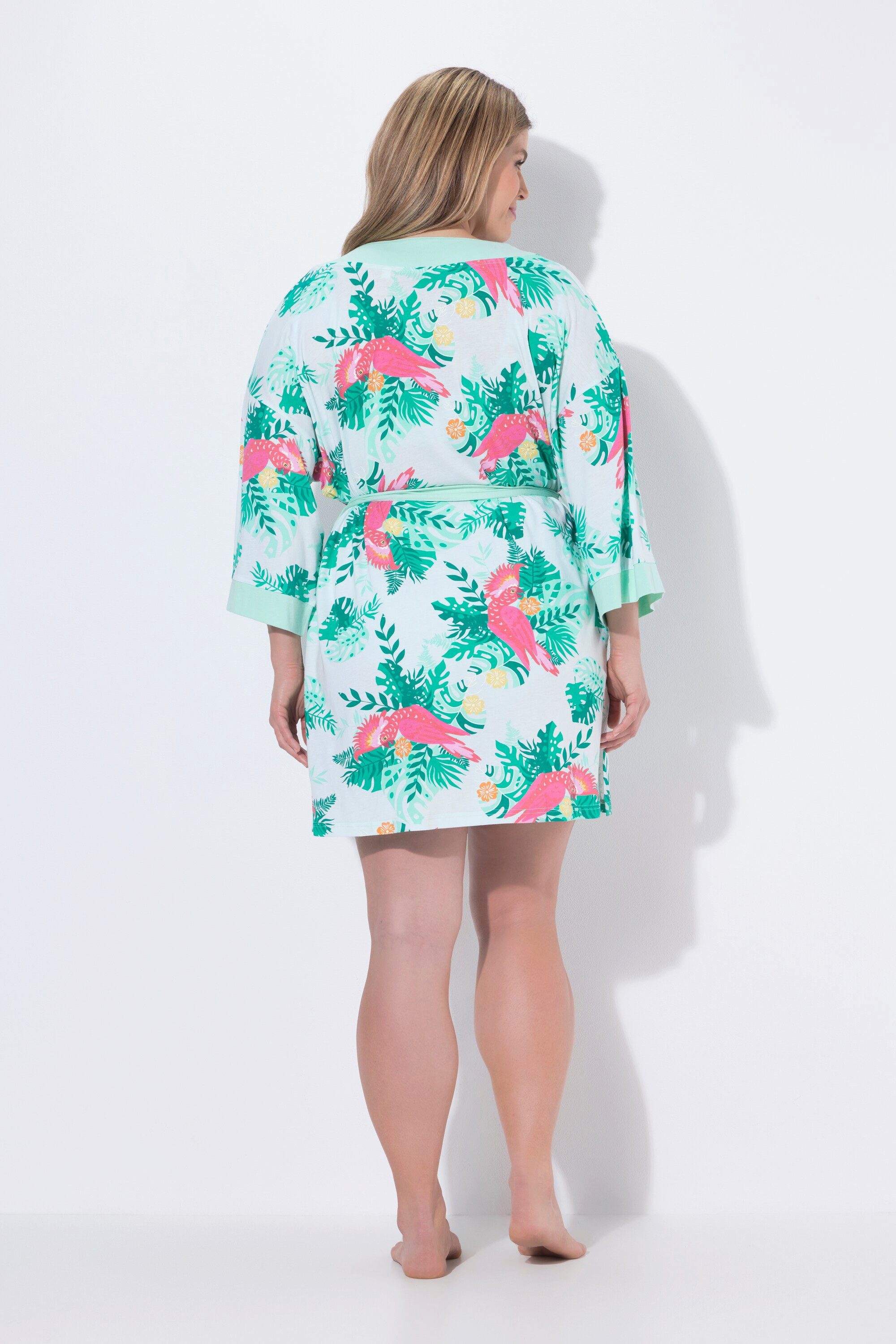 Ulla Popken Bademantel Kimono, ca. Mitte Oberschenkel, Materialmix