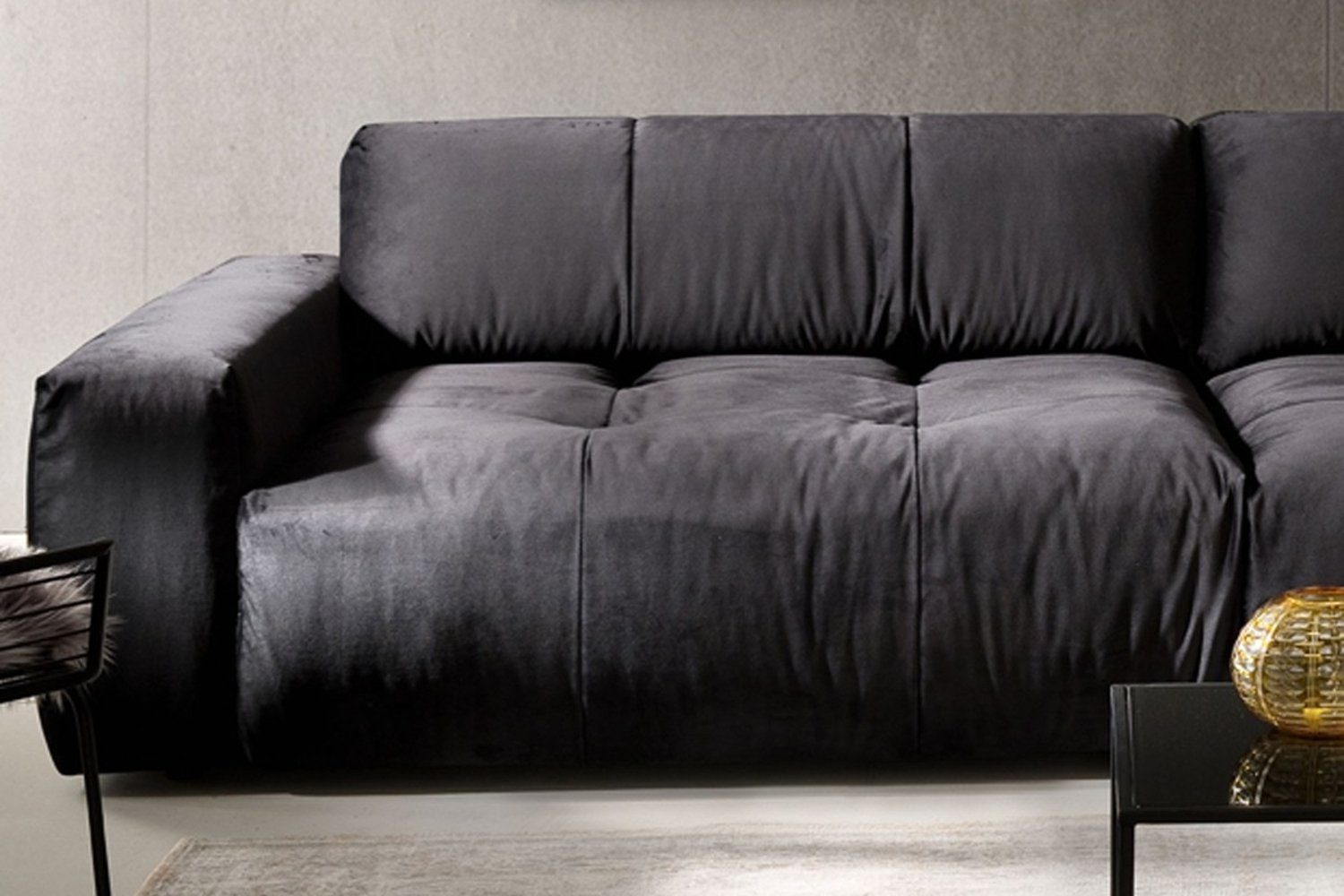 KAWOLA 3-Sitzer PALACE, Big Sofa Velvet Farben versch. schwarz mit Sitztiefenverstellung