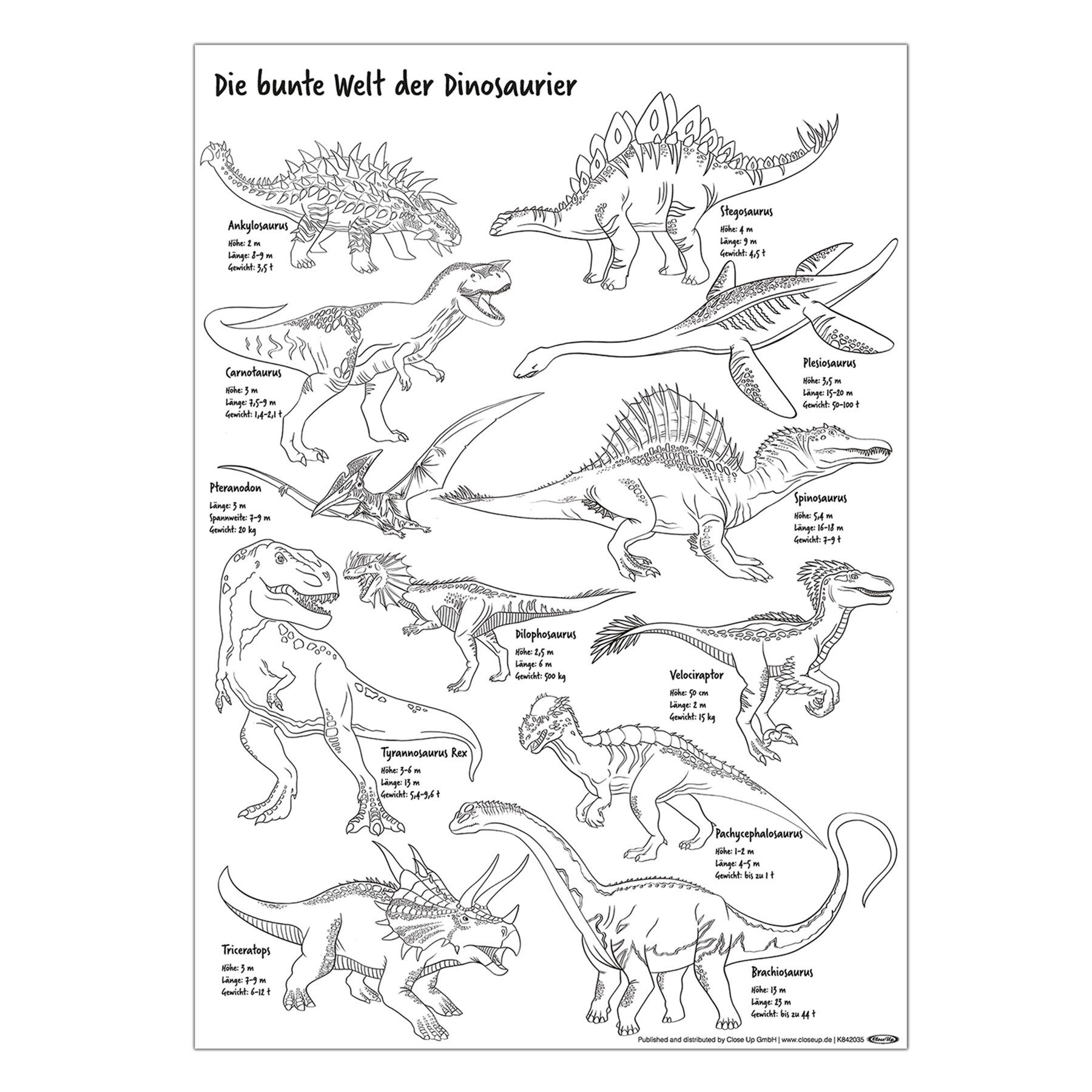 Close Up Poster Dinosaurier Poster Din A3 zum Ausmalen, 120 gr. offset 29,7