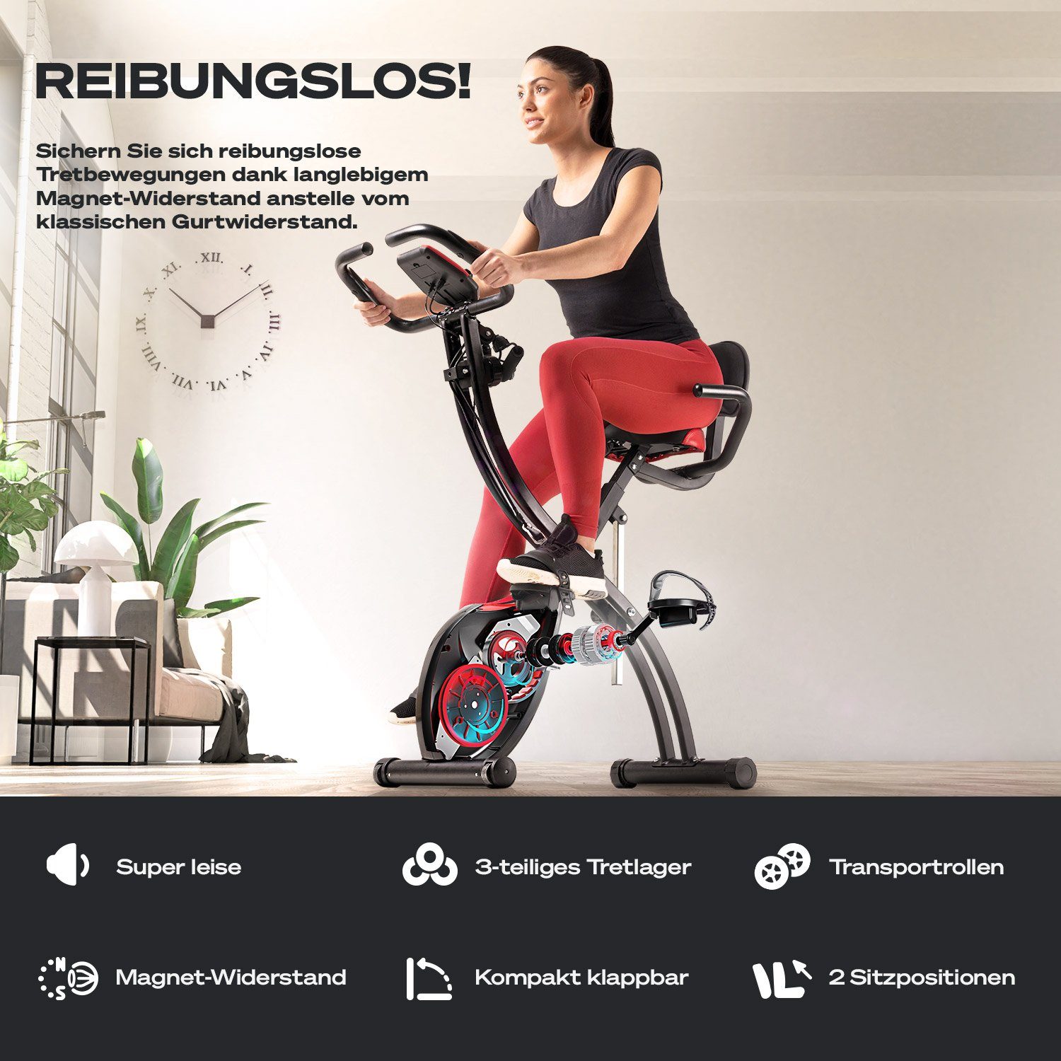 X150, Zuhause Handpulssensoren, für klappbar Sportstech Komfortsitz Heimtrainer Heimtrainer & Mit