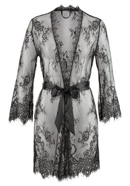 LASCANA Kimono, Kurzform, Kunstfaser, Gürtel, aus transparenter Eyelashspitze, sexy Dessous, Reizwäsche