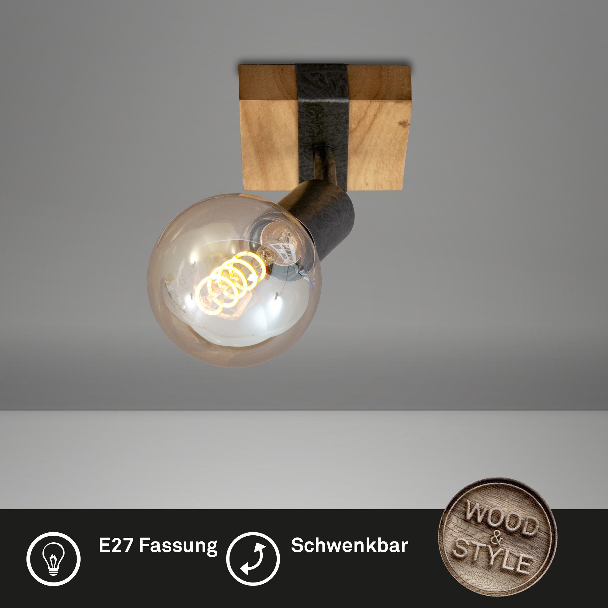Briloner Leuchten Deckenleuchte Deckenlampe Innen Wohnzimmer, ohne Leuchtmittel, Abhängig vom Leuchtmittel - Warmweiß / Neutralweiß / Kaltweiß, Wandlampe, 10x10,3x9cm, Antik-Grau, max.25W, E27, Innen, Wohnzimmer